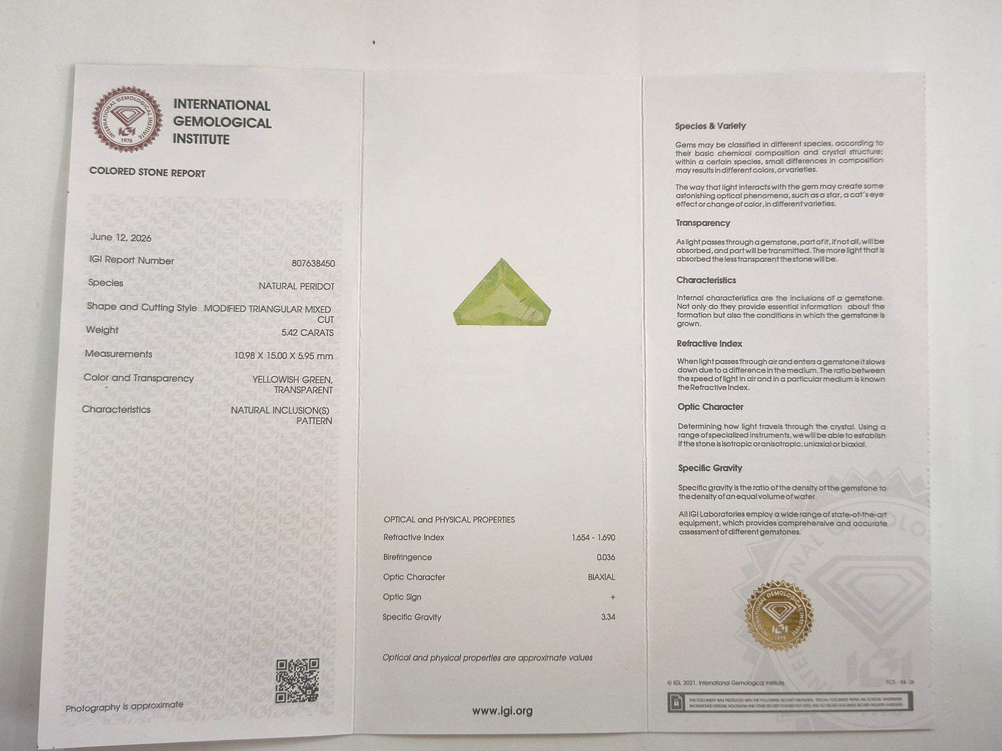 5.49 Natural Peridot Modified Triangular Mixed Cut Gemstone