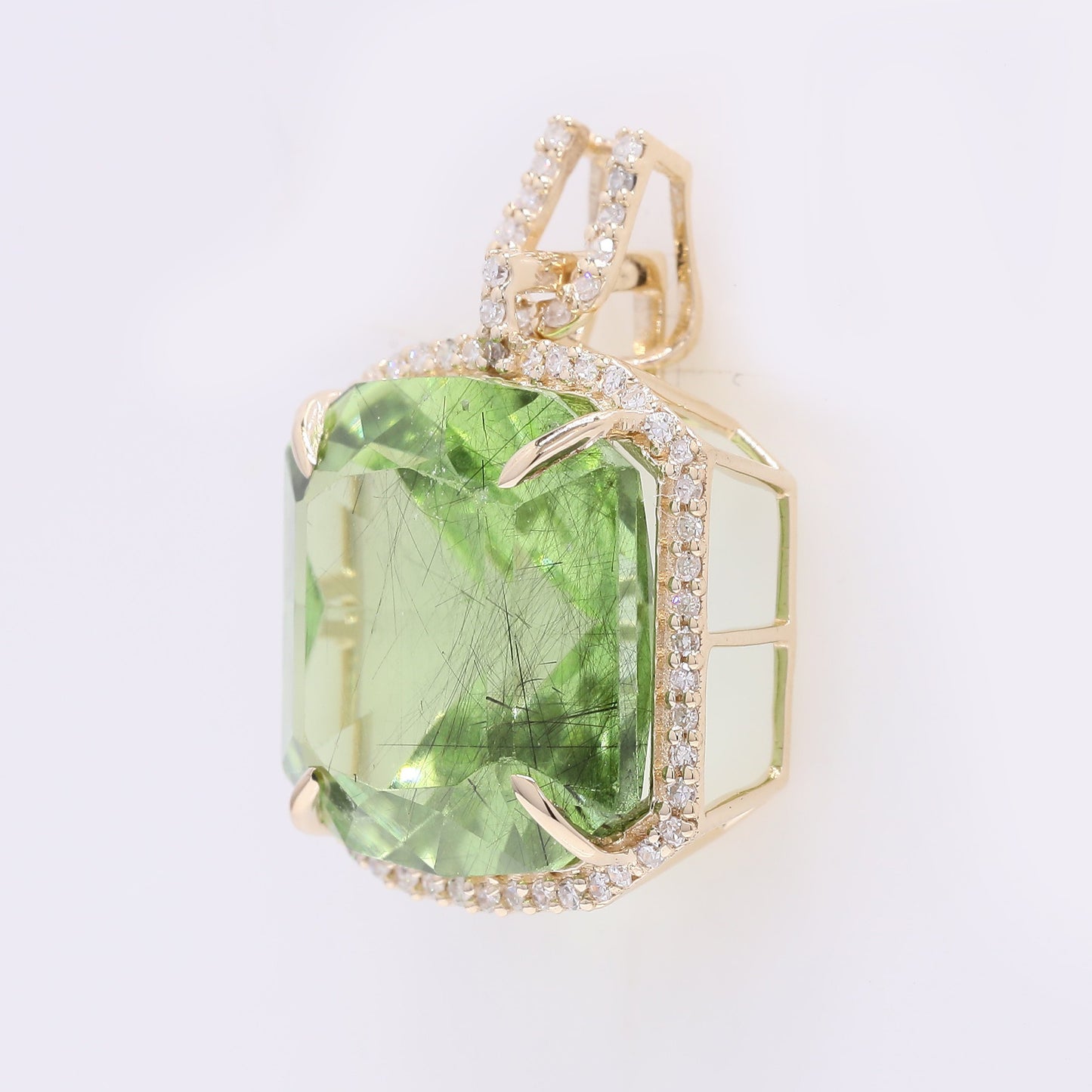 12.13 Ct Octagon Mixed Cut Natural Peridot 14K Gold Pendant