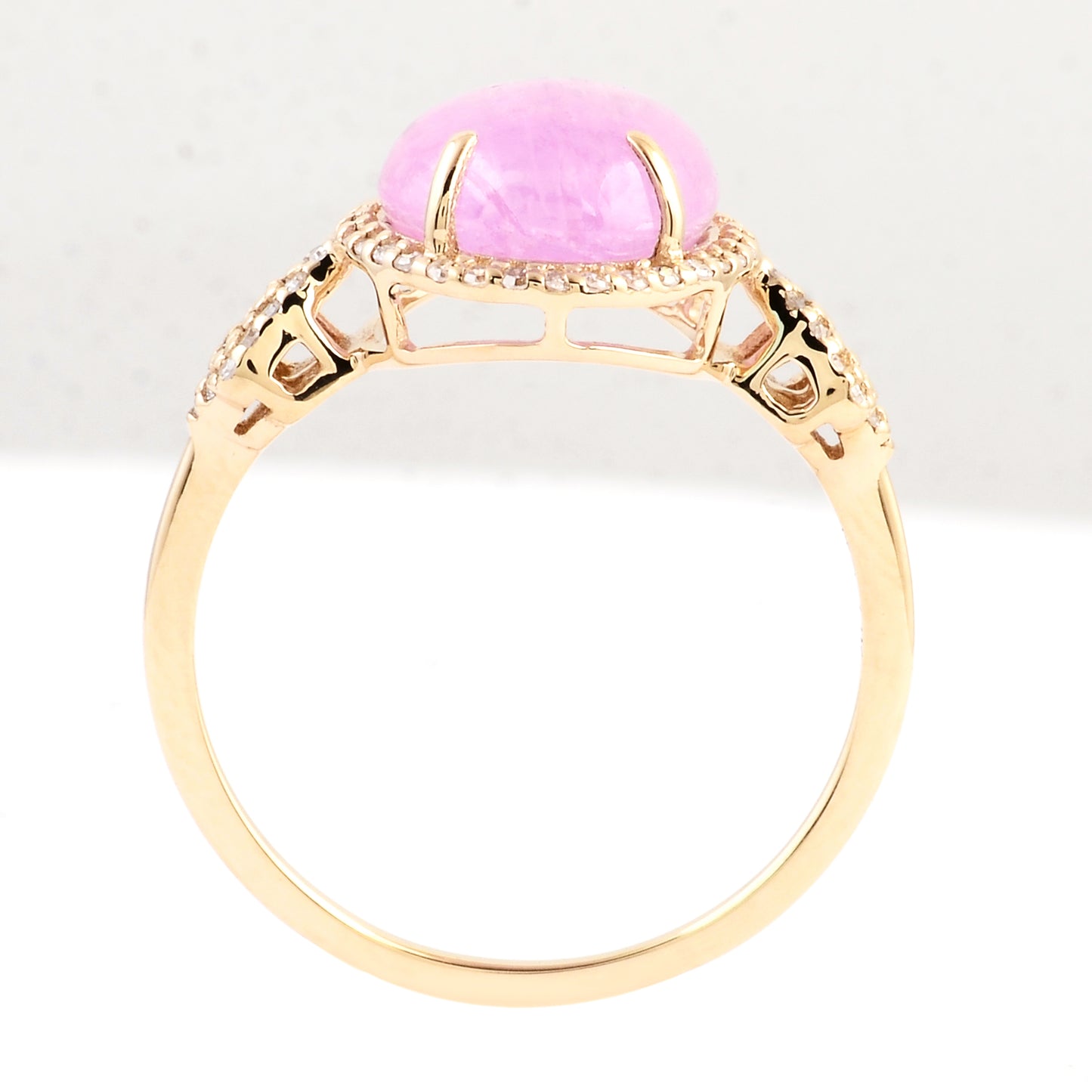 4.95 Ct Oval Cabochon Natural Corundum Pink Sapphire 14K Gold Ring