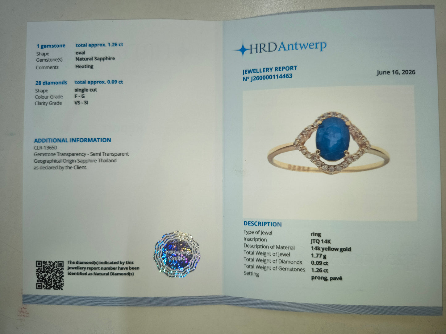 1.35 Ct Oval Natural Sapphire 14K Gold Ring