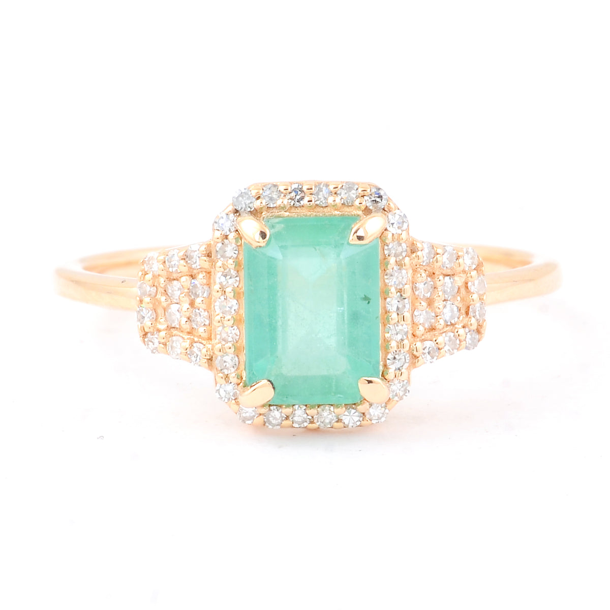 1.15 Ct Octagon Step Cut Natural Emerald 14K Gold Ring