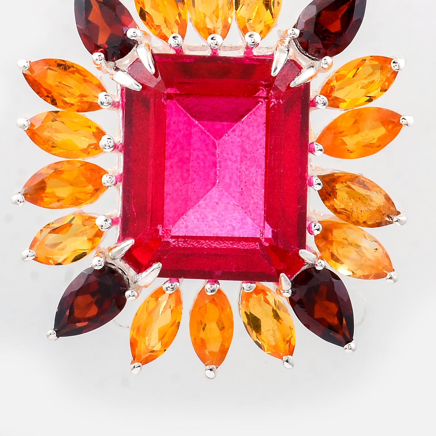 10.65 Ct Octagon Pink Topaz, Citrine, Garnet 925 Sterling Silver Pendant