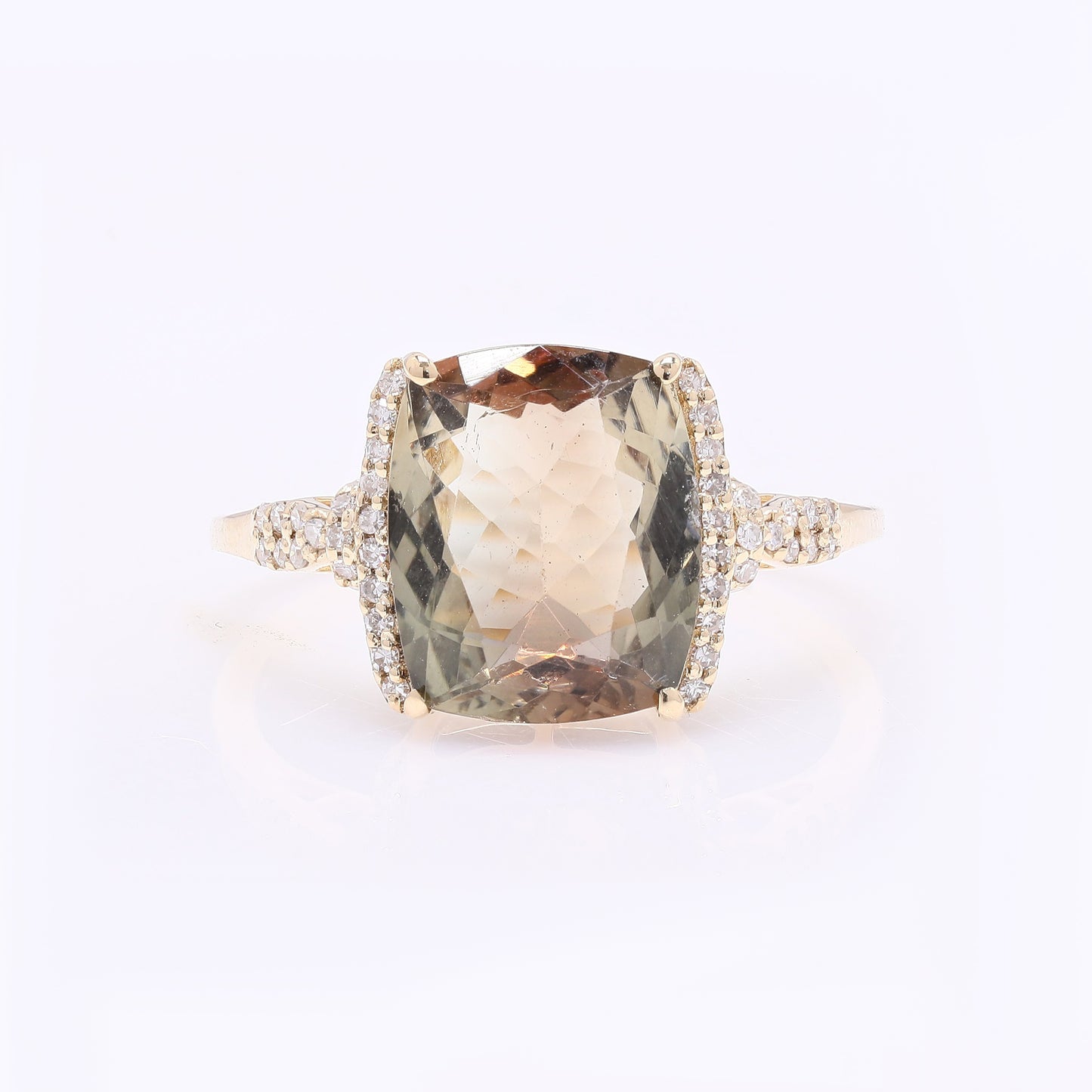 3.19 Ct Cushion Mixed Cut Natural Sunstone 14K Gold Ring