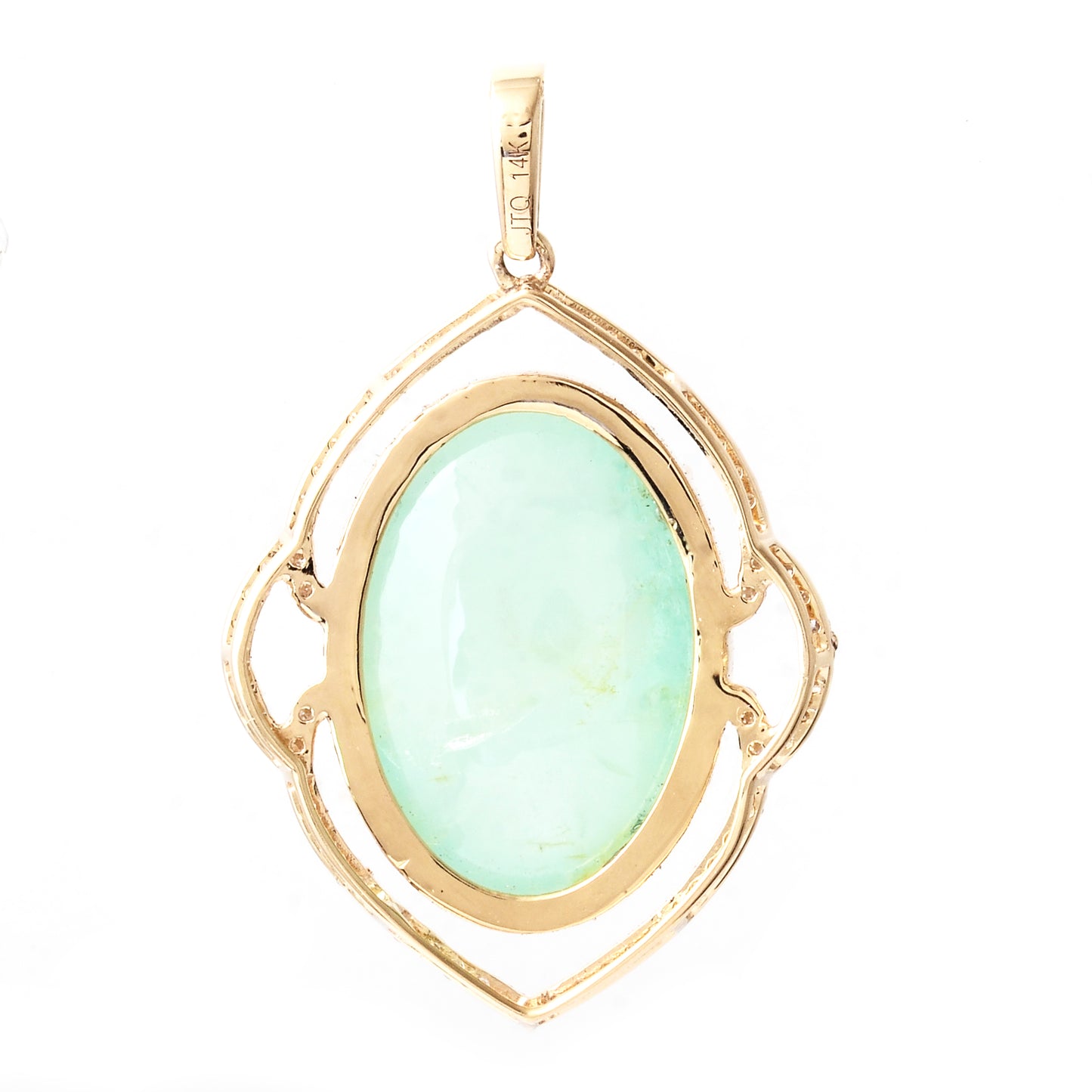 11.81 Ct Oval Cabochon Natural Beryl Emerald 14K Gold Pendant
