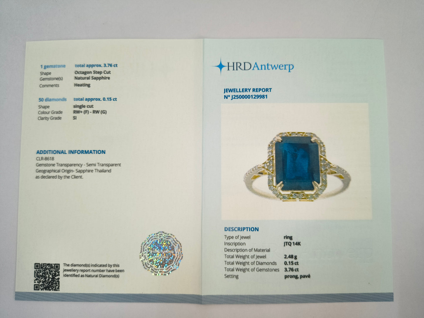 3.91 Ct Octagon Natural Sapphire 14K Gold Ring