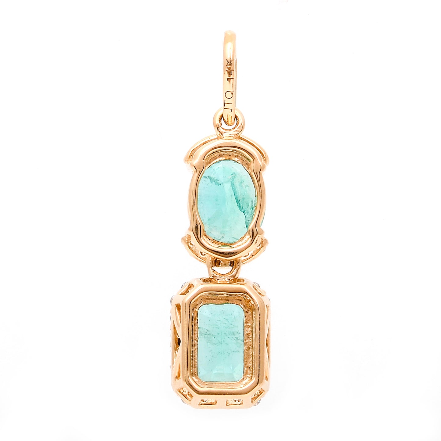 1.46 Ct Octagon Step Cut, Oval Mixed Cut Natural Emerald 14K Gold Pendant
