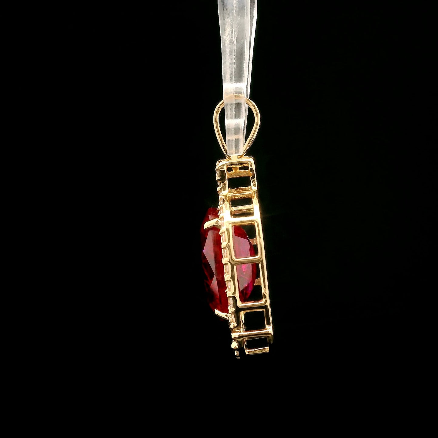 5.36 Ct Oval Mixed Cut Lab Grown Ruby 14K Gold Pendant