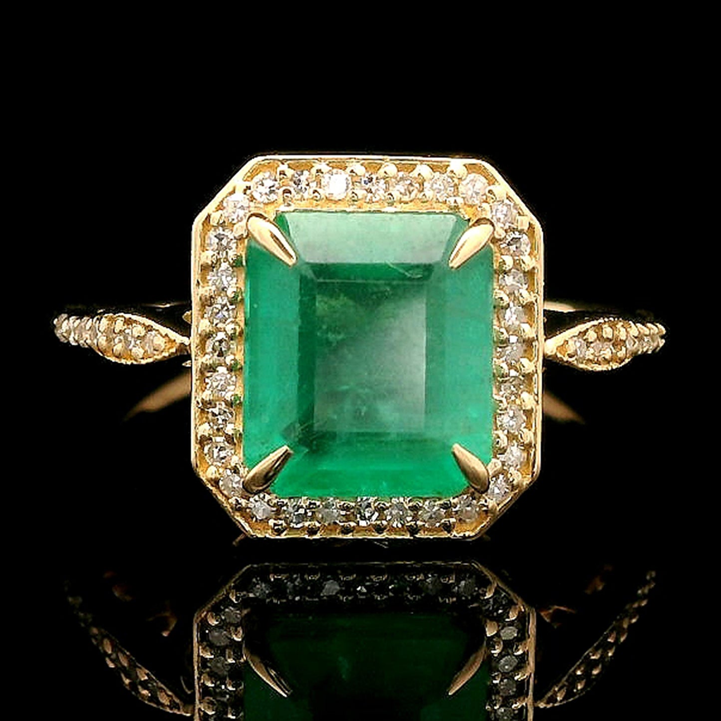 2.46 Ct Octagon Step Cut Natural Emerald 14K Gold Ring