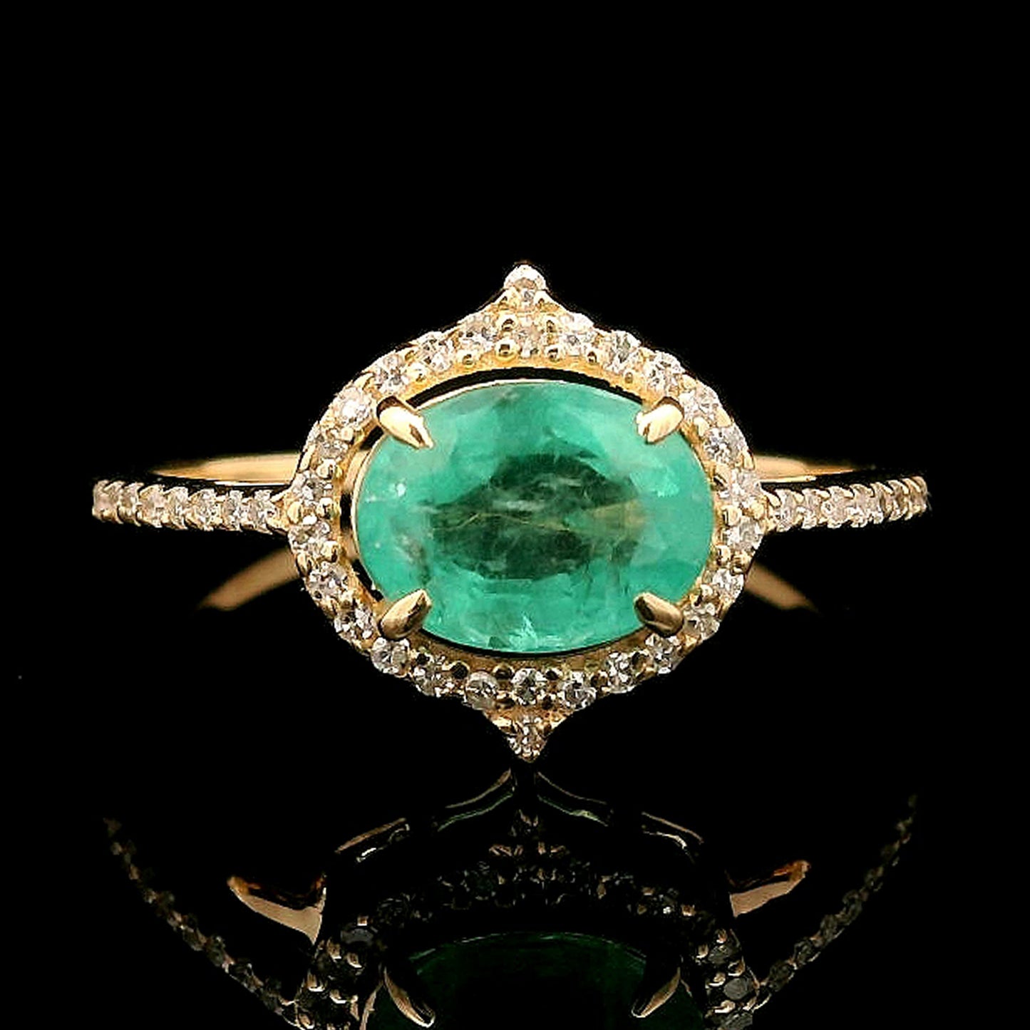 1.36 Ct Oval Mixed Cut Natural Emerald 14K Gold Ring
