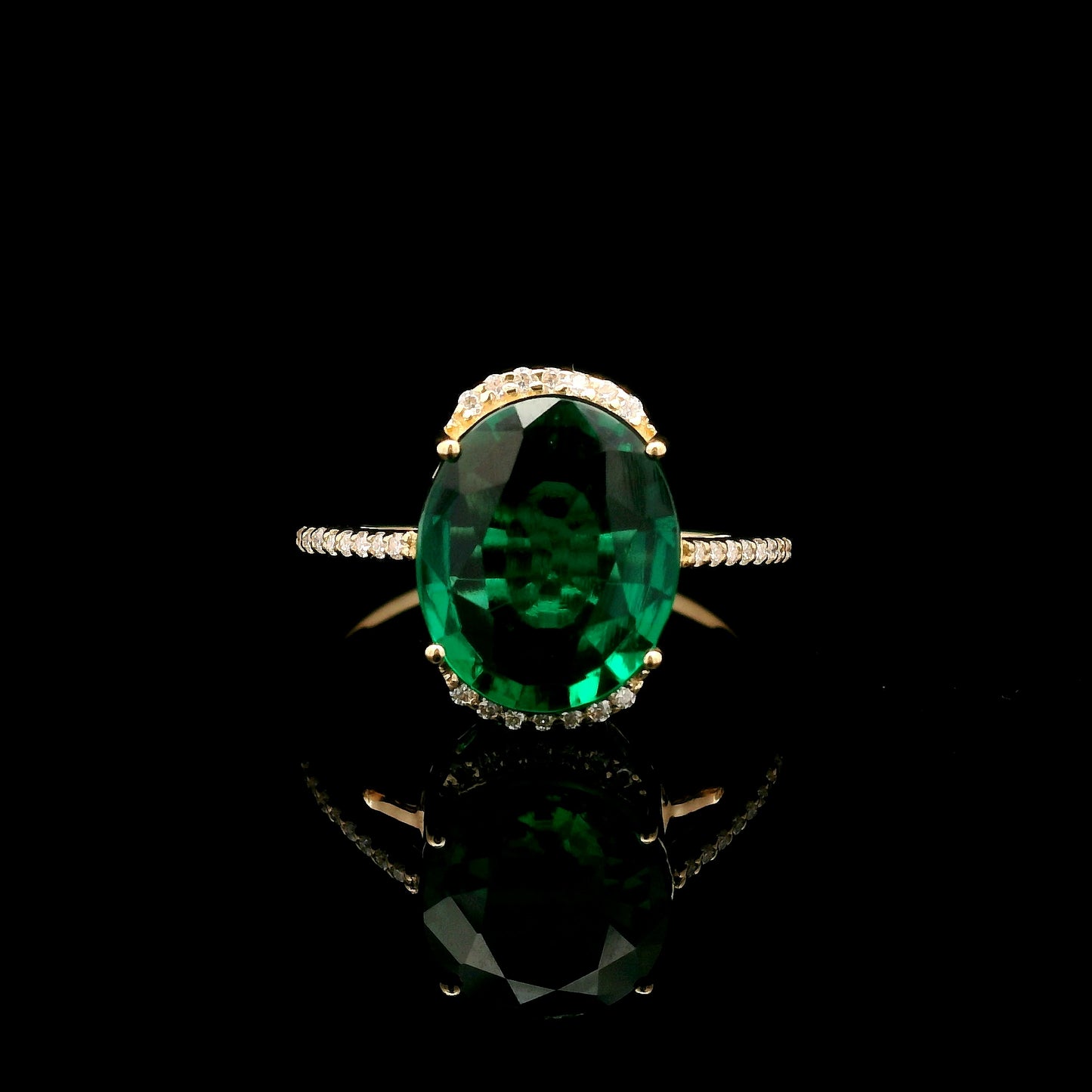 3.33 Ct Oval Mixed Cut Lab Grown Emerald 14K Gold Ring