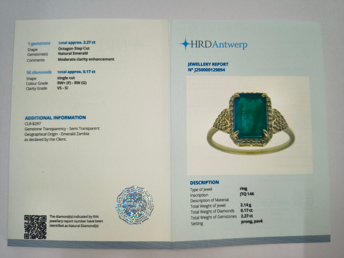 2.44 Ct Octagon Natural Emerald 14K Gold Ring
