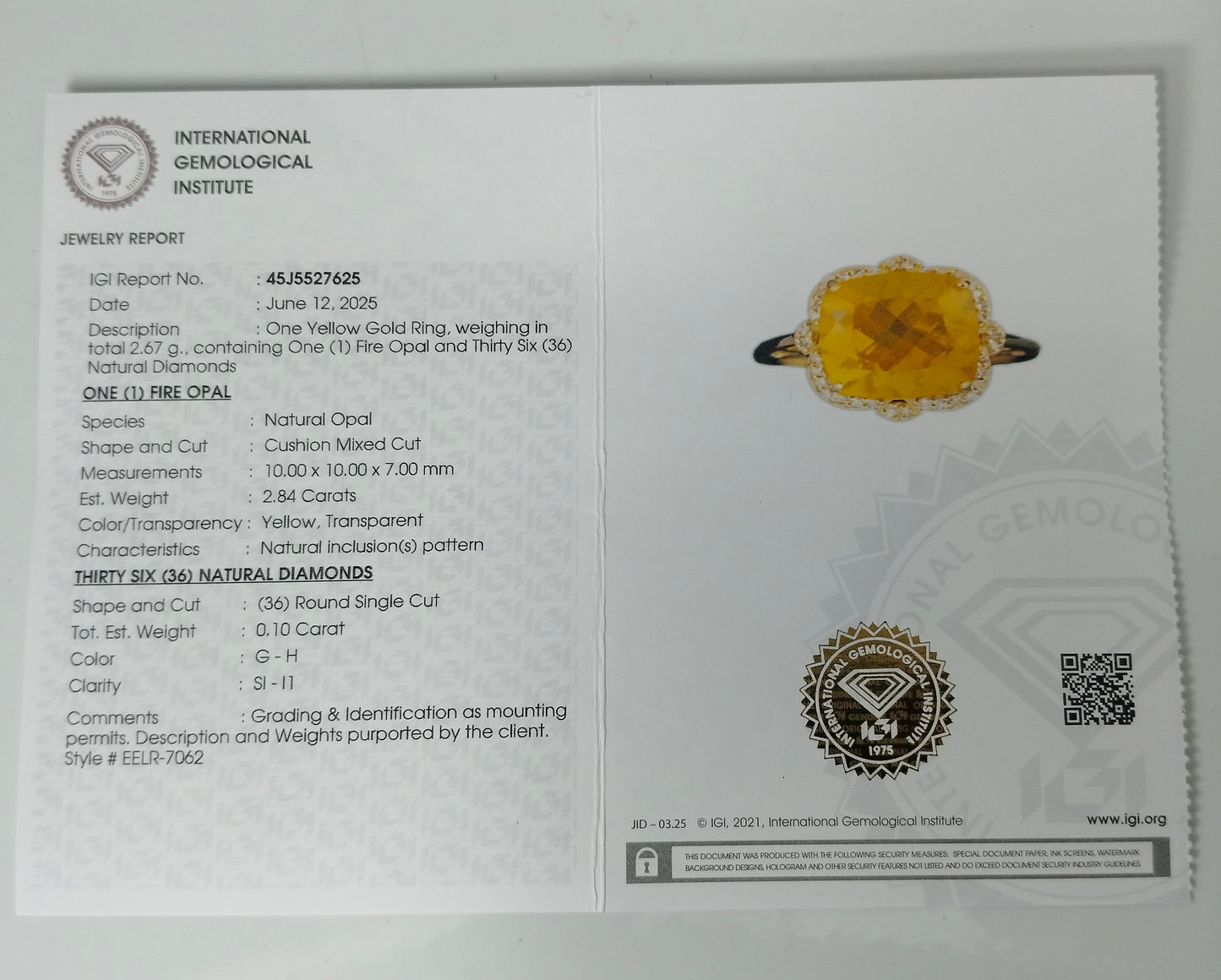 2.94 Ct Cushion Mixed Cut Natural Fire Opal 14K Gold Ring