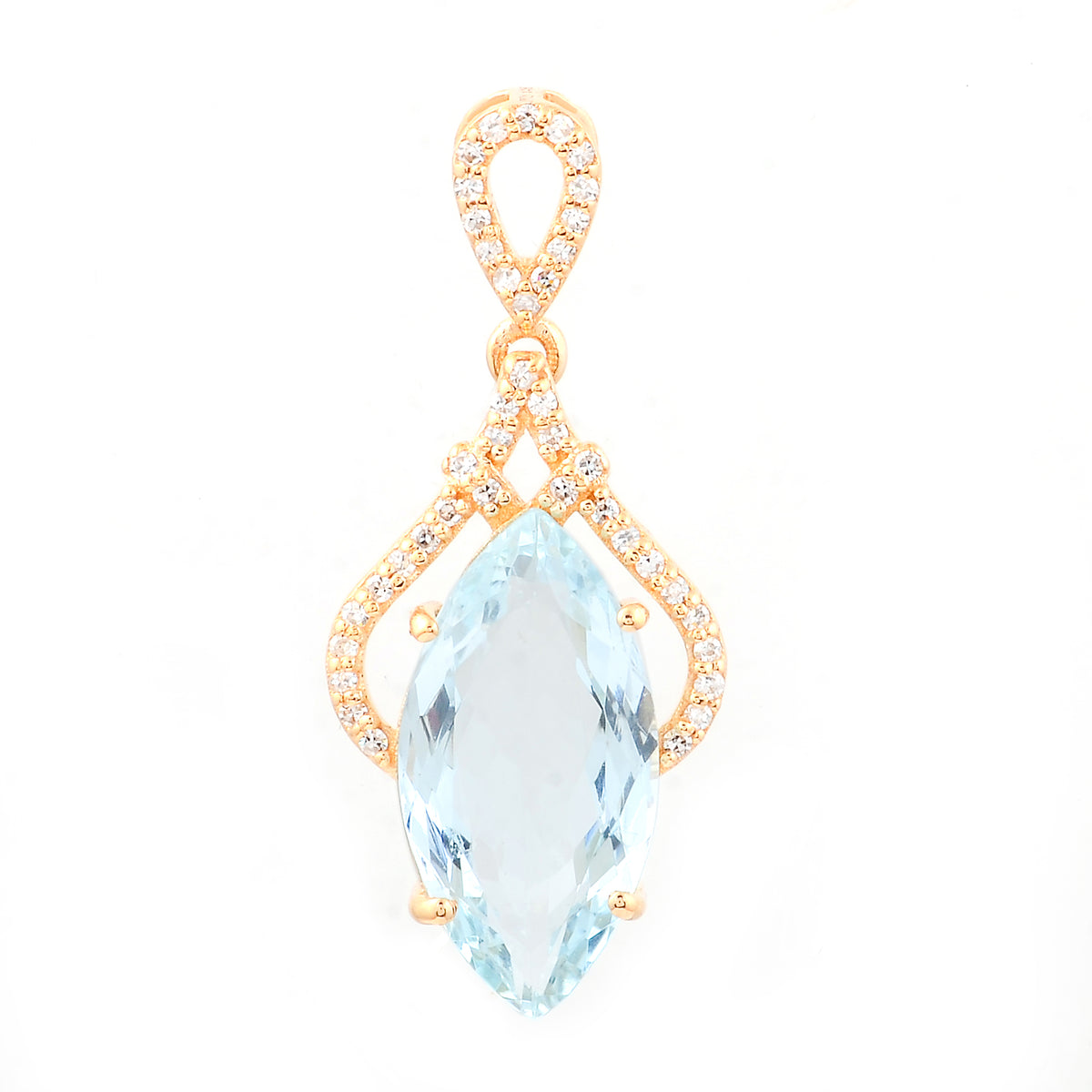 3.09 Ct Marquise Mixed Cut Natural Aquamarine 14K Gold Pendant