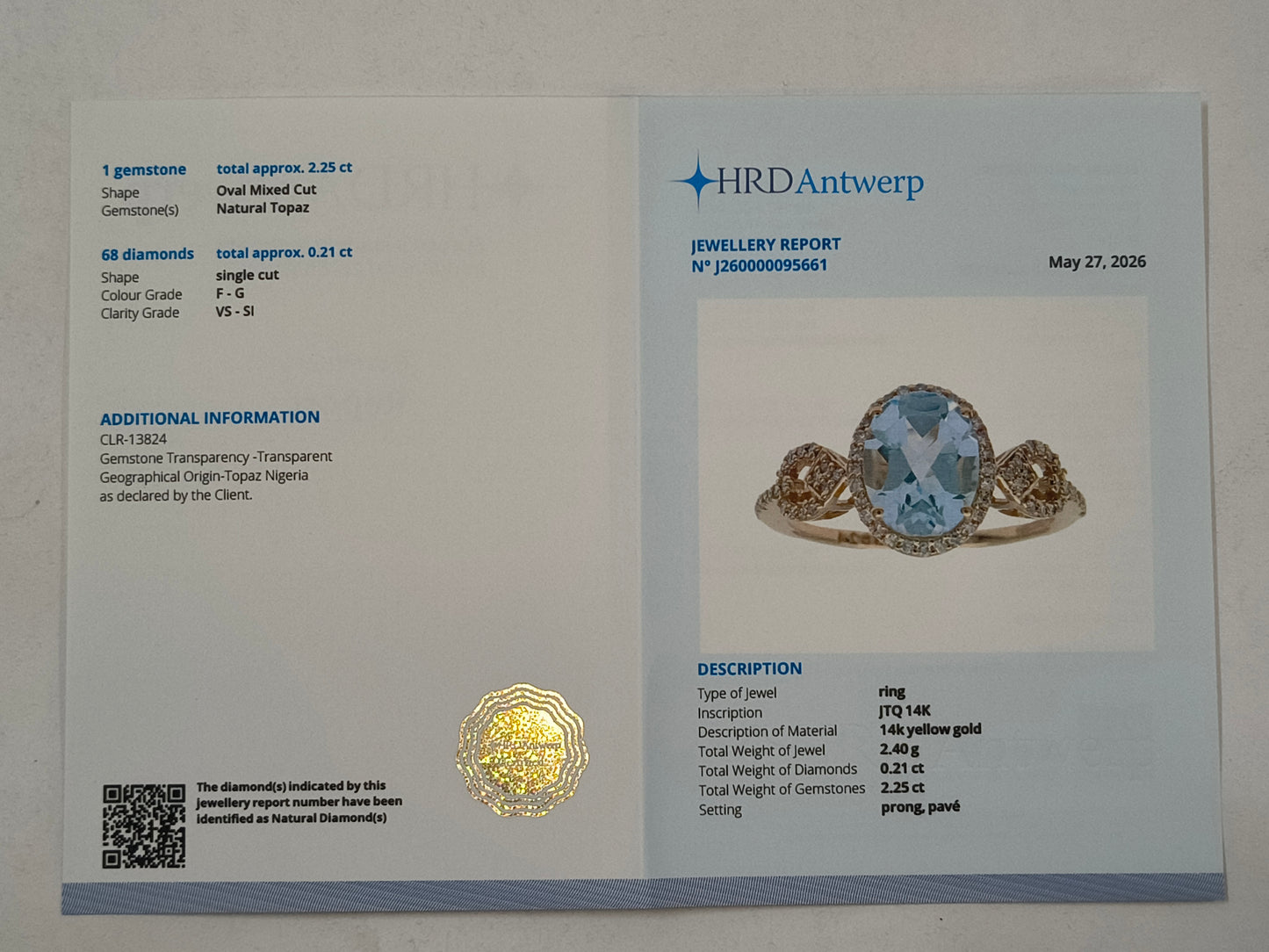 2.46 Ct Oval Mixed Cut Natural Topaz 14K Gold Ring