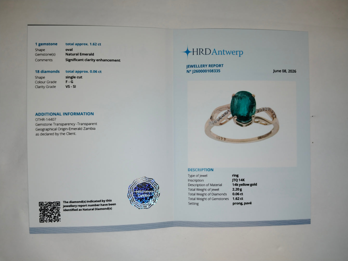 1.68 Ct Oval Mixed Cut Natural Emerald 14K Gold Ring