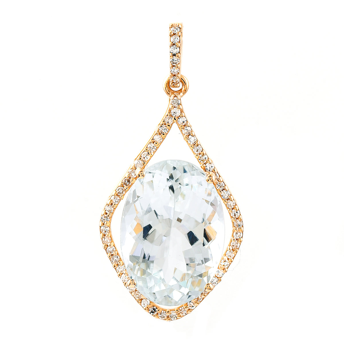 5.90 Ct Oval Mixed Cut Natural Aquamarine 14K Gold Pendant