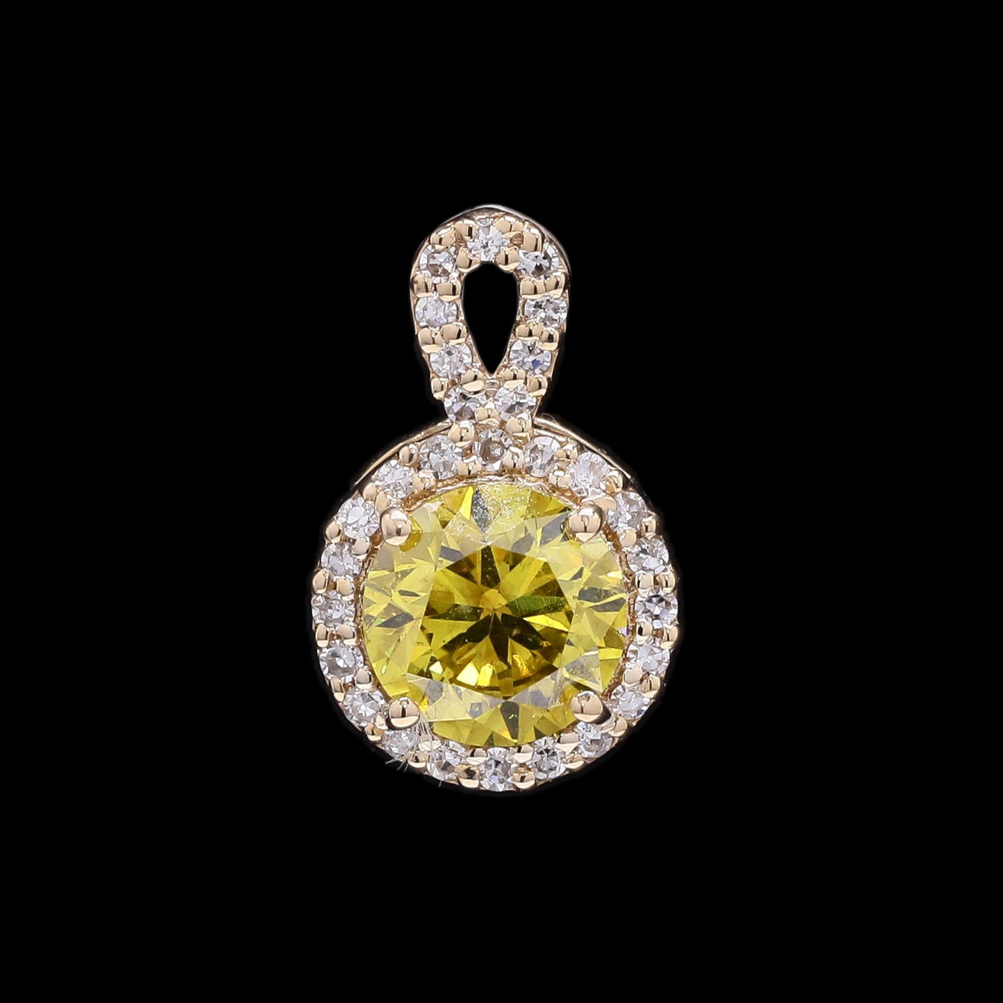 0.79 Ct Round Yellow Diamond 14K Gold Pendant