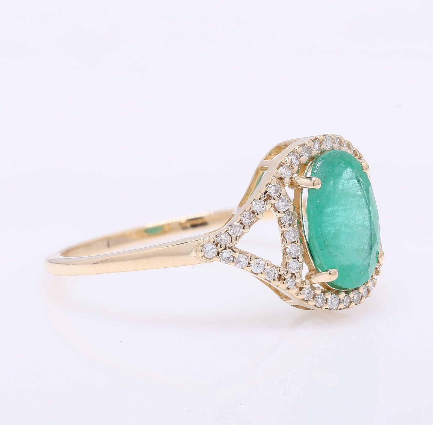 1.54 Ct Oval Mixed Cut Natural Emerald 14K Gold Ring
