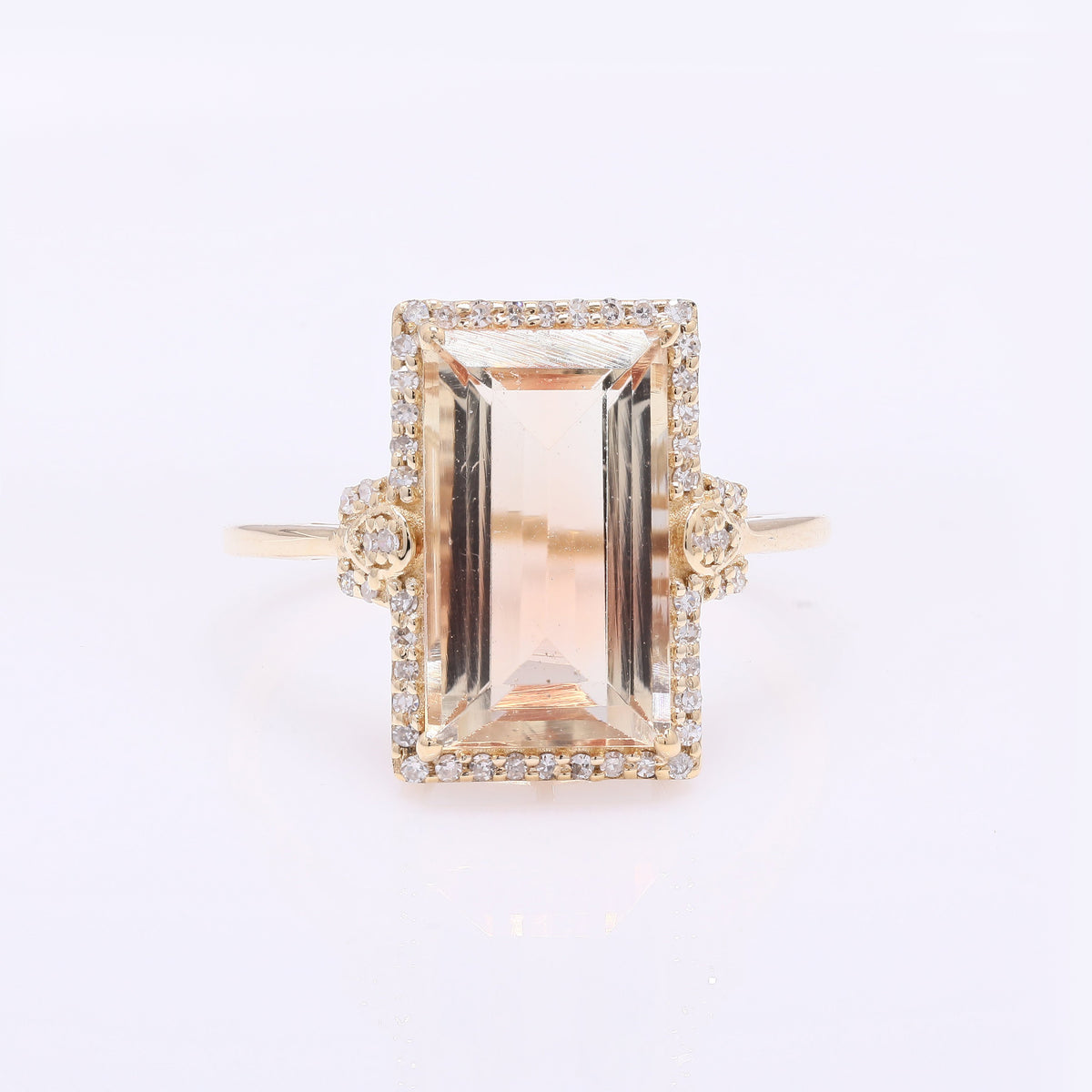 4.36 Ct Rectangular Step Cut Natural Plagioclase Feldspar Sunstone 14K Gold Ring