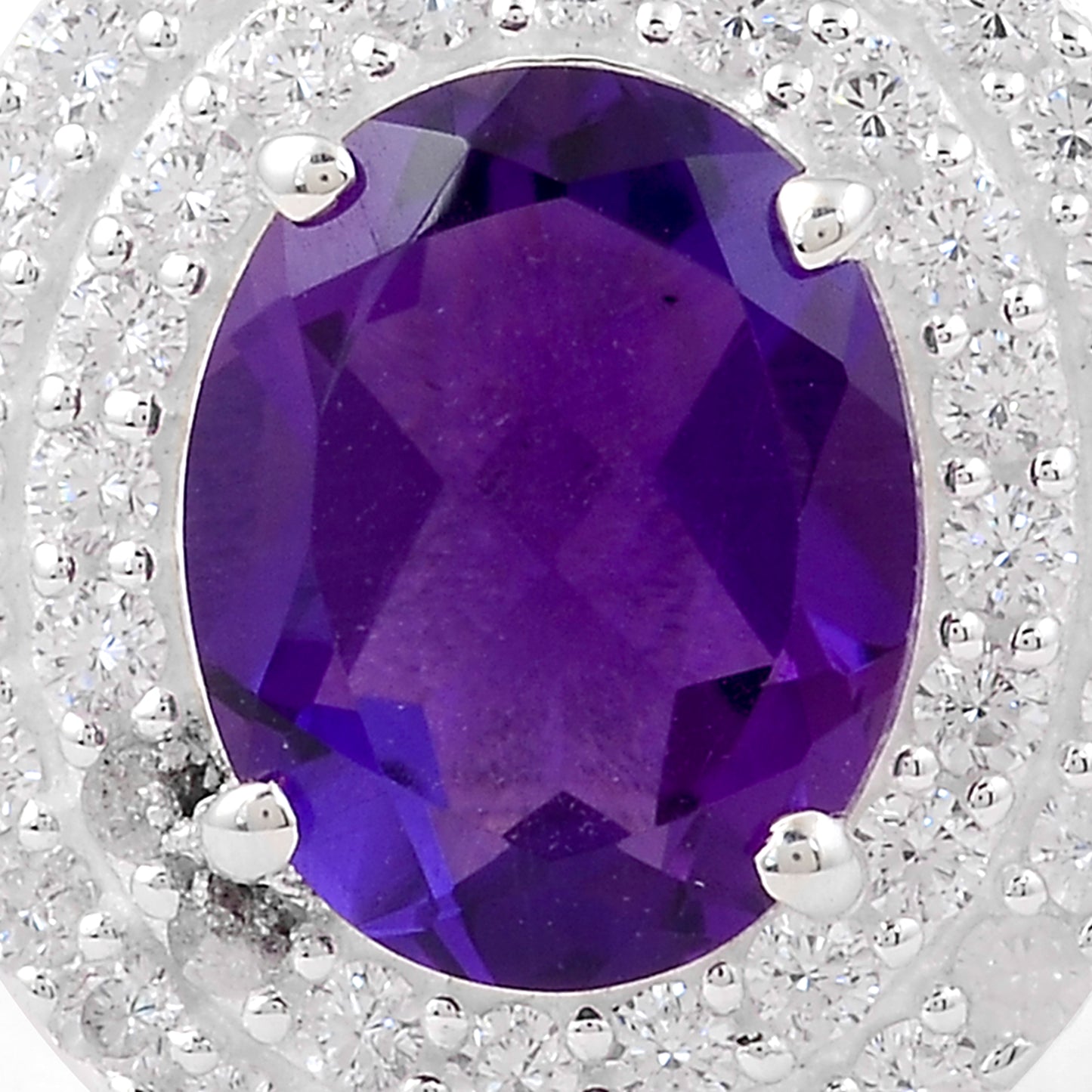 4.54 Ct Oval Created Amethyst, Cubic Zirconia 925 Sterling Silver Ring