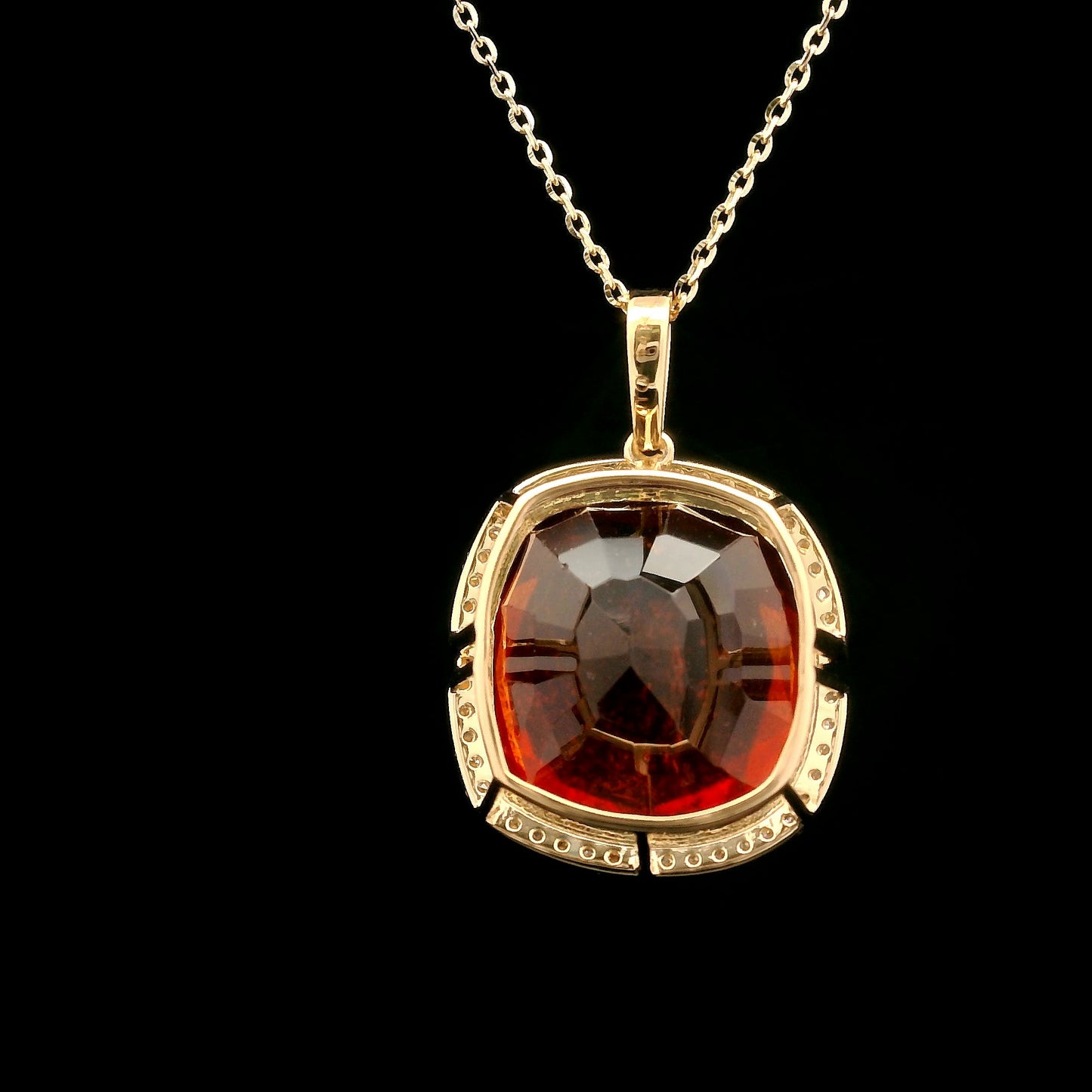 13.35 Ct Cushion Hessonite 14K Gold Pendant