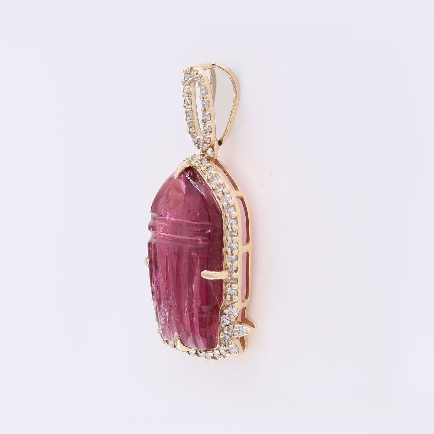 2.97 Ct Fancy Carving Natural Tourmaline 14K Gold Pendant