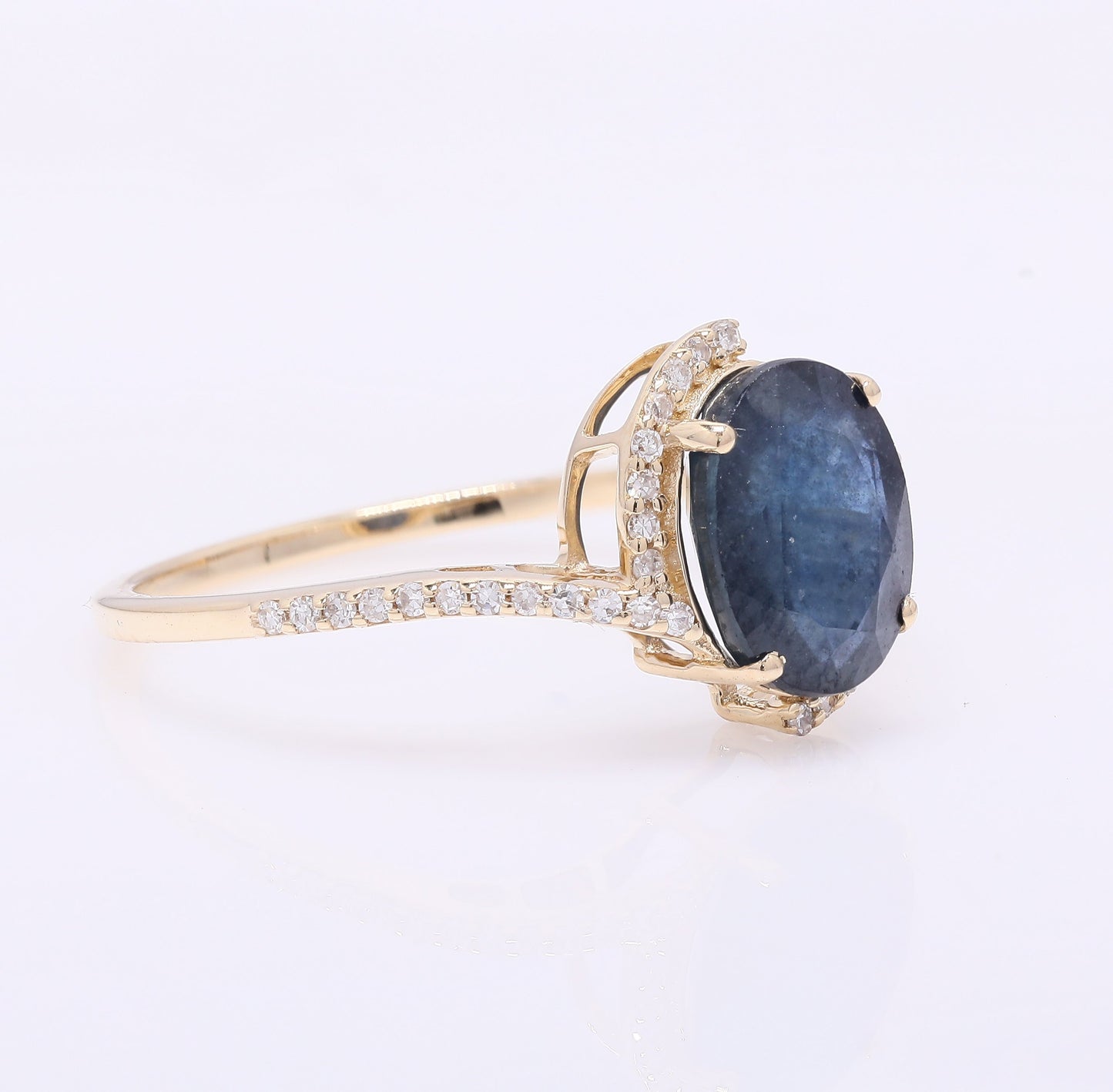 2.54 Ct Oval Mixed Cut Natural Sapphire 14K Gold Ring