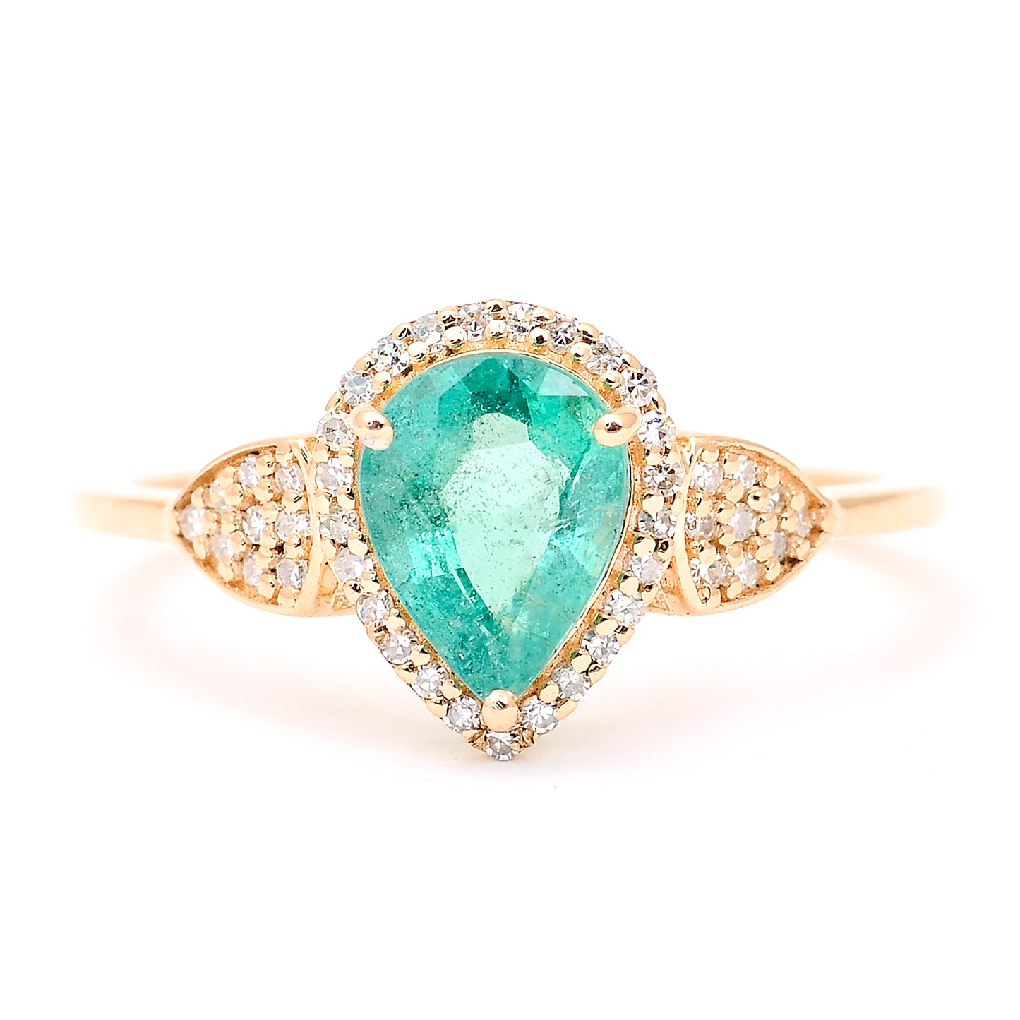 1.34 Ct Pear Mixed Cut Natural Emerald 14K Gold Ring