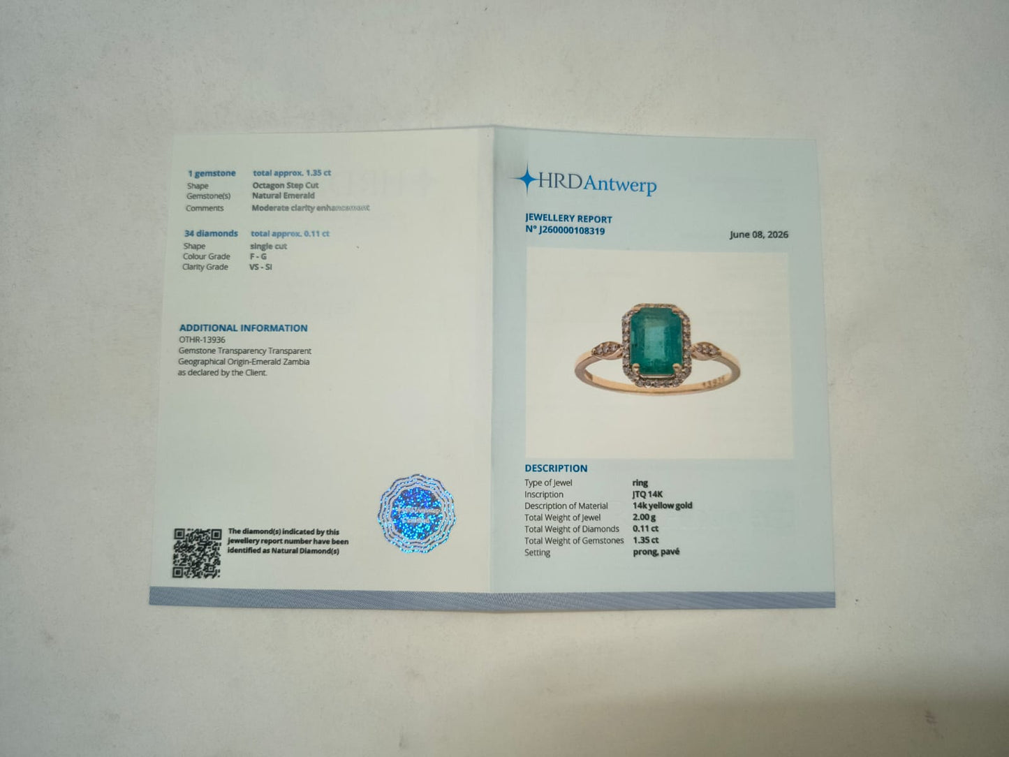 1.46 Ct Octagon Step Cut Natural Emerald 14K Gold Ring