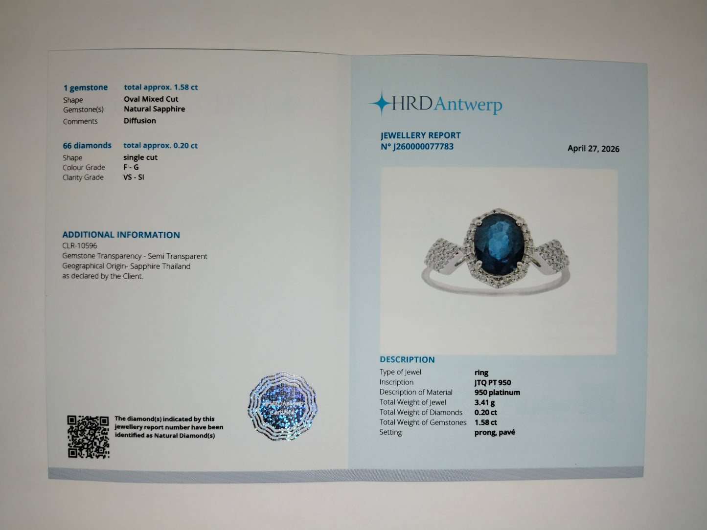 1.78 Ct Oval Mixed Cut Natural Sapphire 950 Platinum Ring