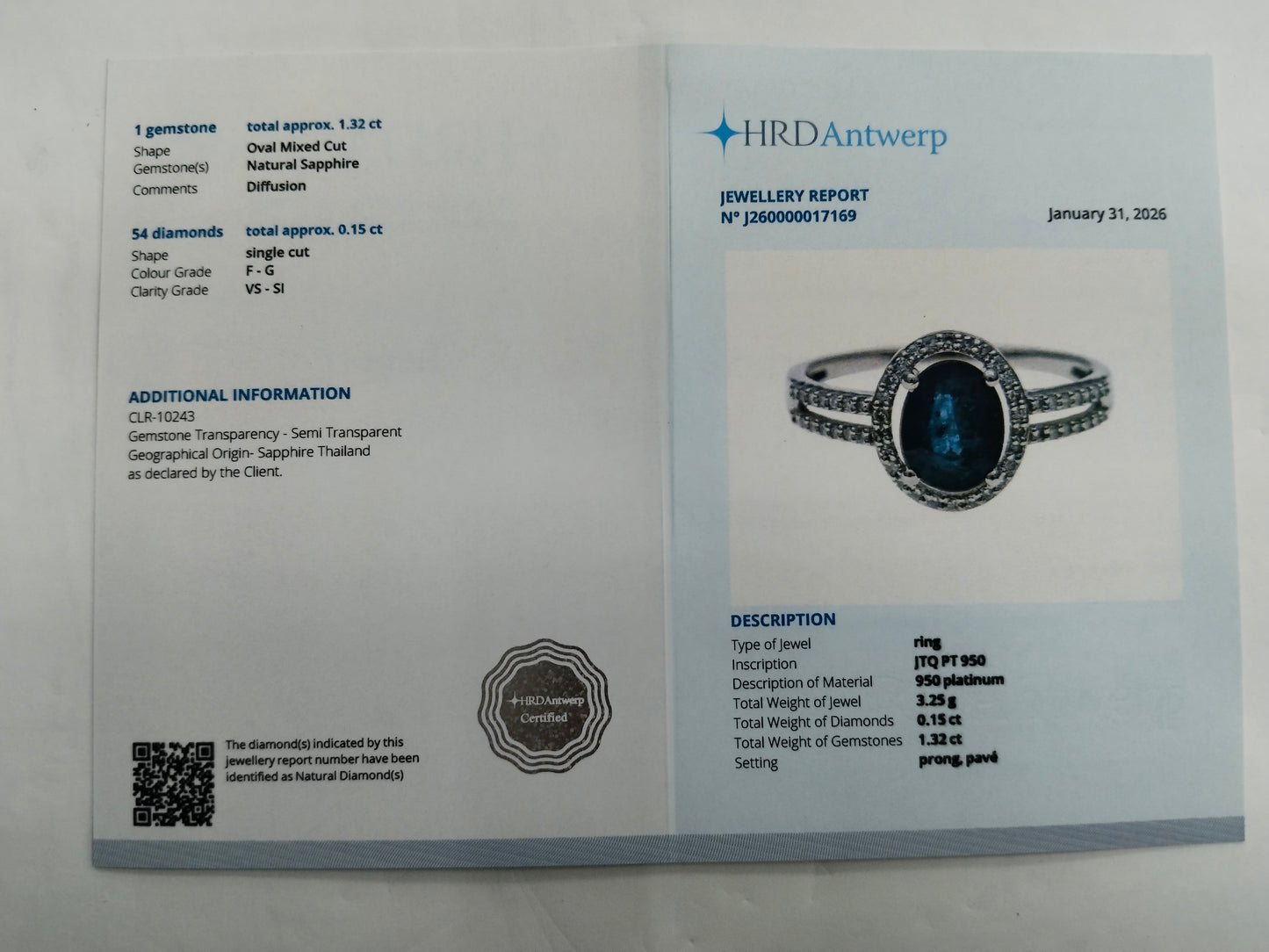 1.47 Ct Oval Mixed Cut Natural Sapphire 950 Platinum Ring