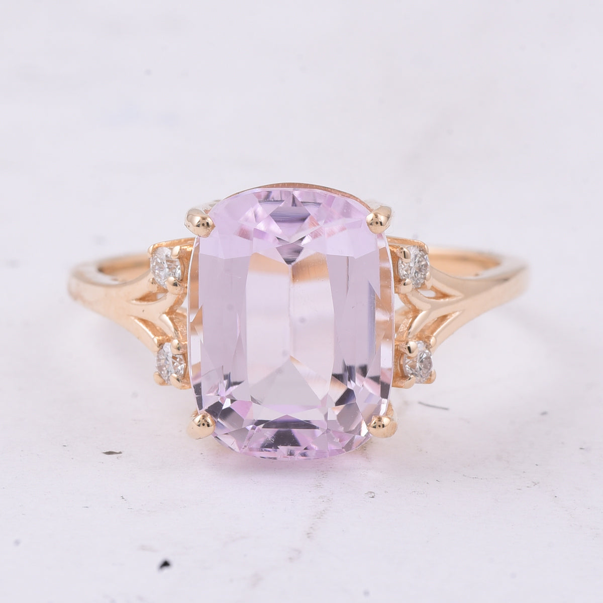 5.50 Ct Cushion Natural Kunzite 14K Gold Ring