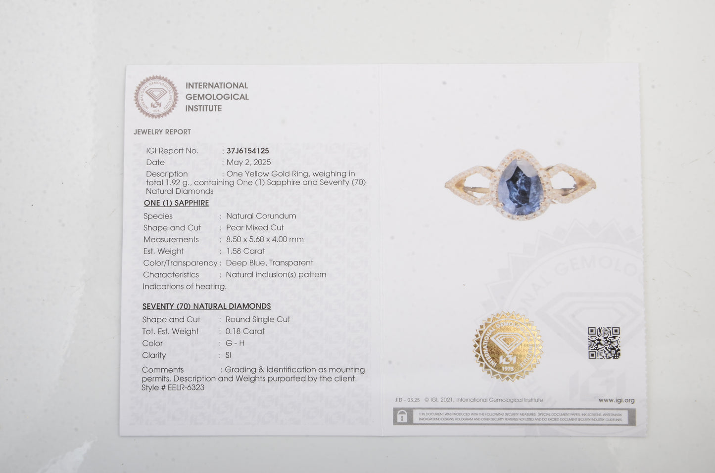 1.76 Ct Pear Mixed Cut Natural Codundum Sapphire 14K Gold Ring