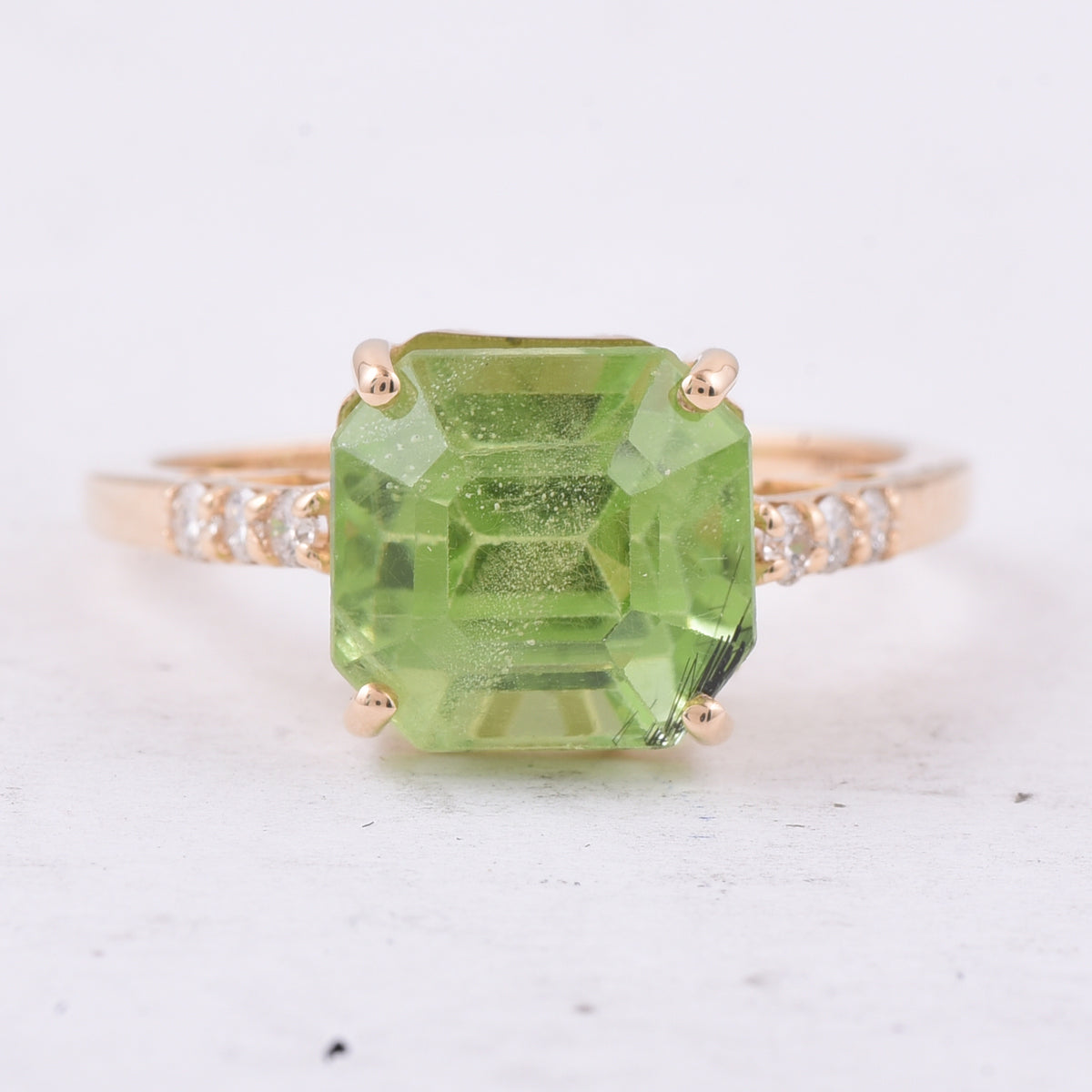 5.15 Ct Octagon Step Cut Natural Peridot 14K Gold Ring