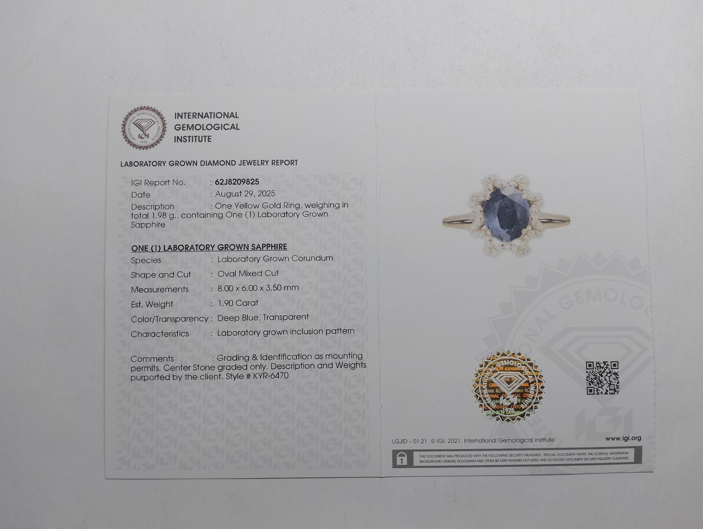2.01 Ct Oval Mixed Cut Lab Grown Sapphire 14K Gold Ring
