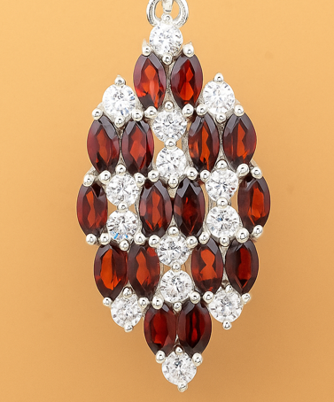 4.44 Ct Marquise Garnet, Cubic Zirconia, 925 Sterling Silver Pendant