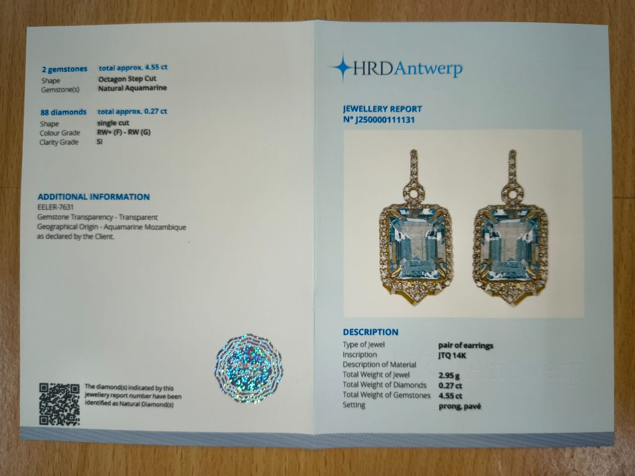 4.82 Ct Octagon Step Cut Natural Aquamarine 14K Gold Earrings