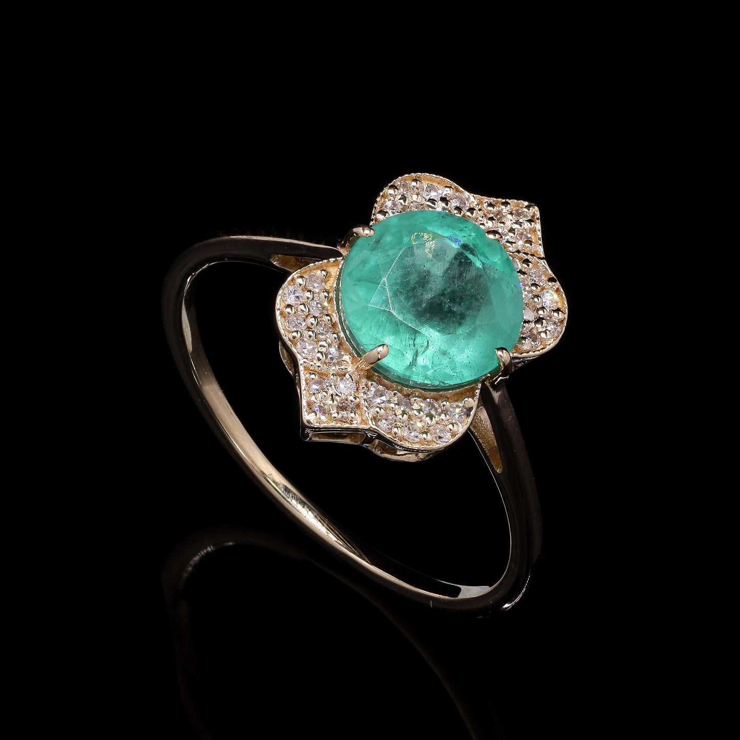 1.78 Ct Round Mixed Cut Natural Emerald 14K Gold Ring