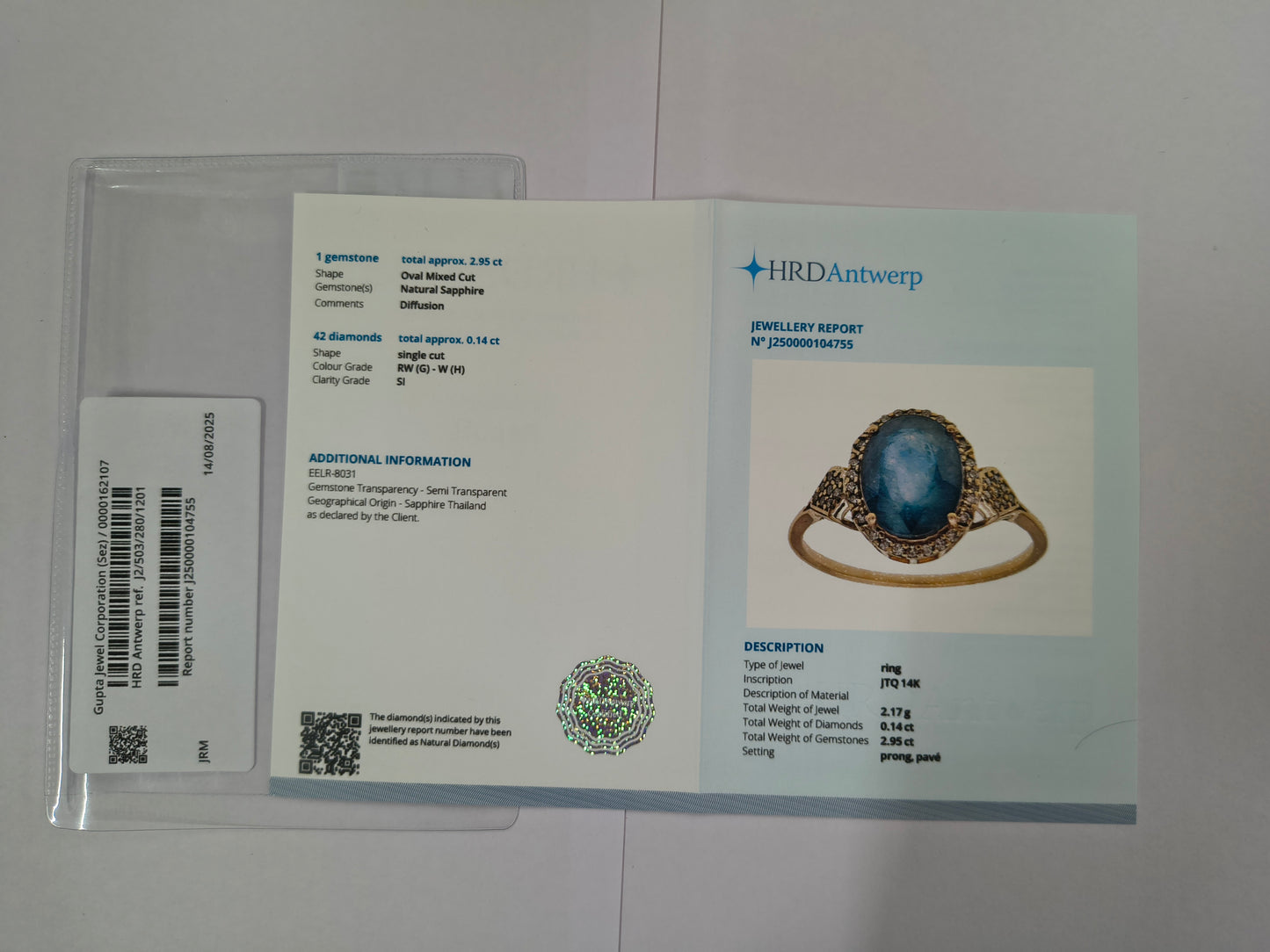 3.09 Ct Oval Mixed Cut Natural Sapphire 14K Gold Ring