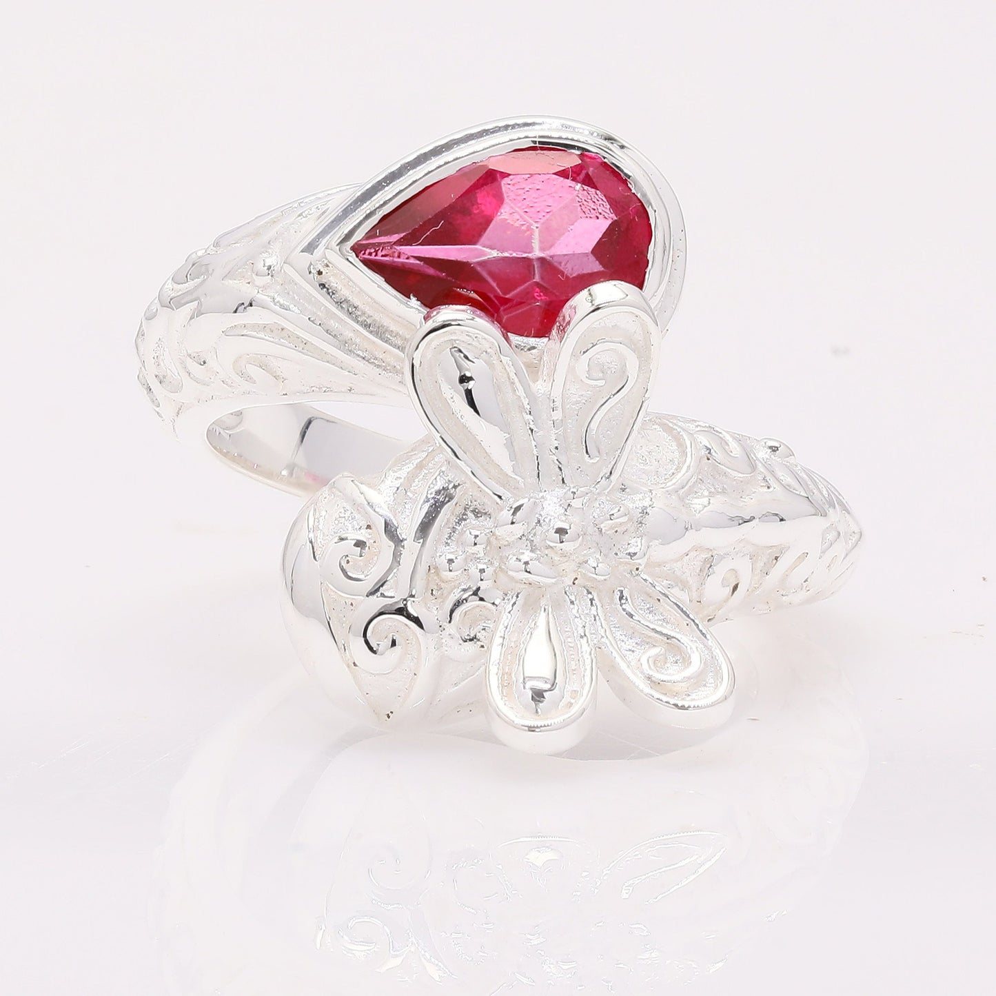 1.42 Ct Pear Pink Topaz 925 Silver Ring
