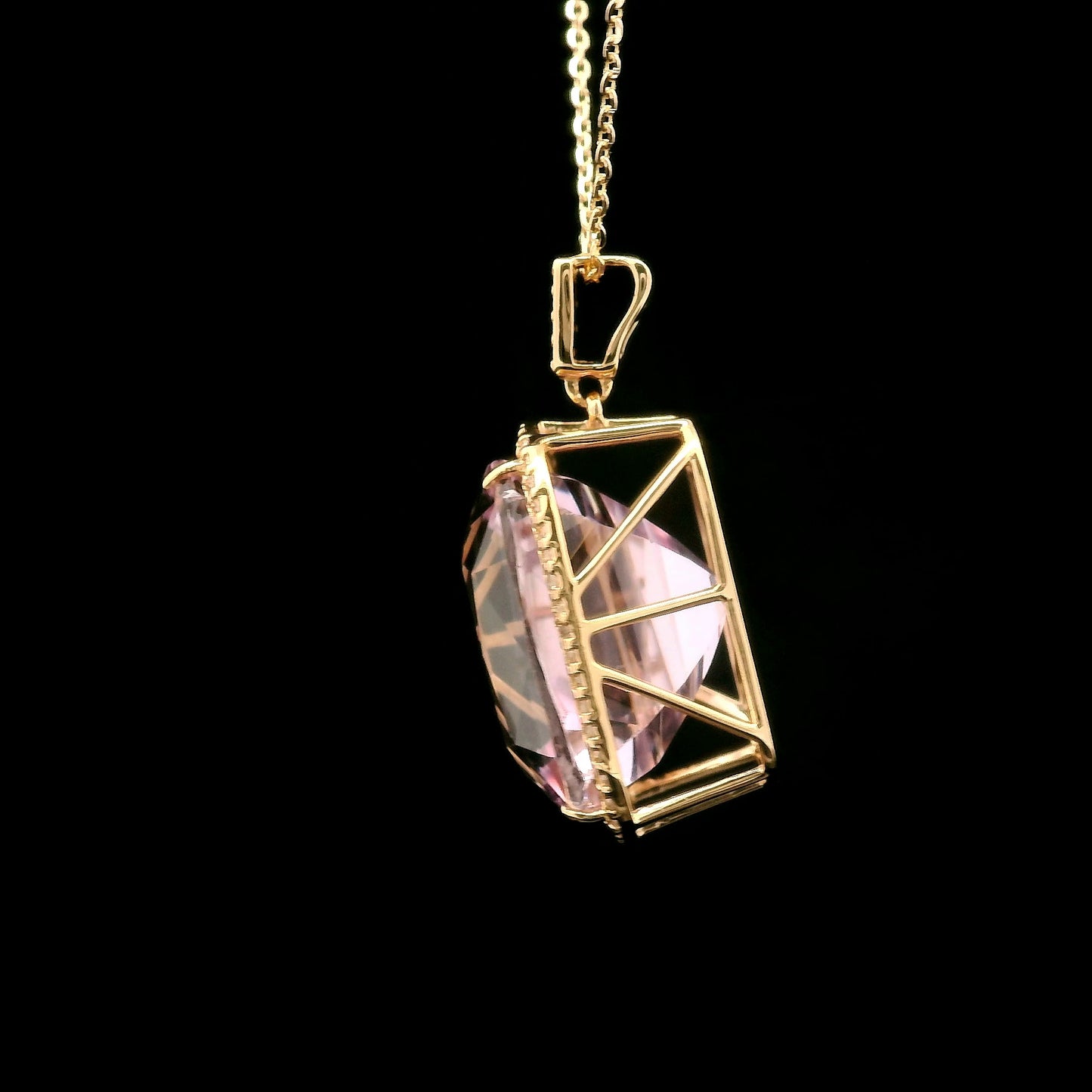 14.34 Ct Cushion Kunzite 14K Gold Pendant