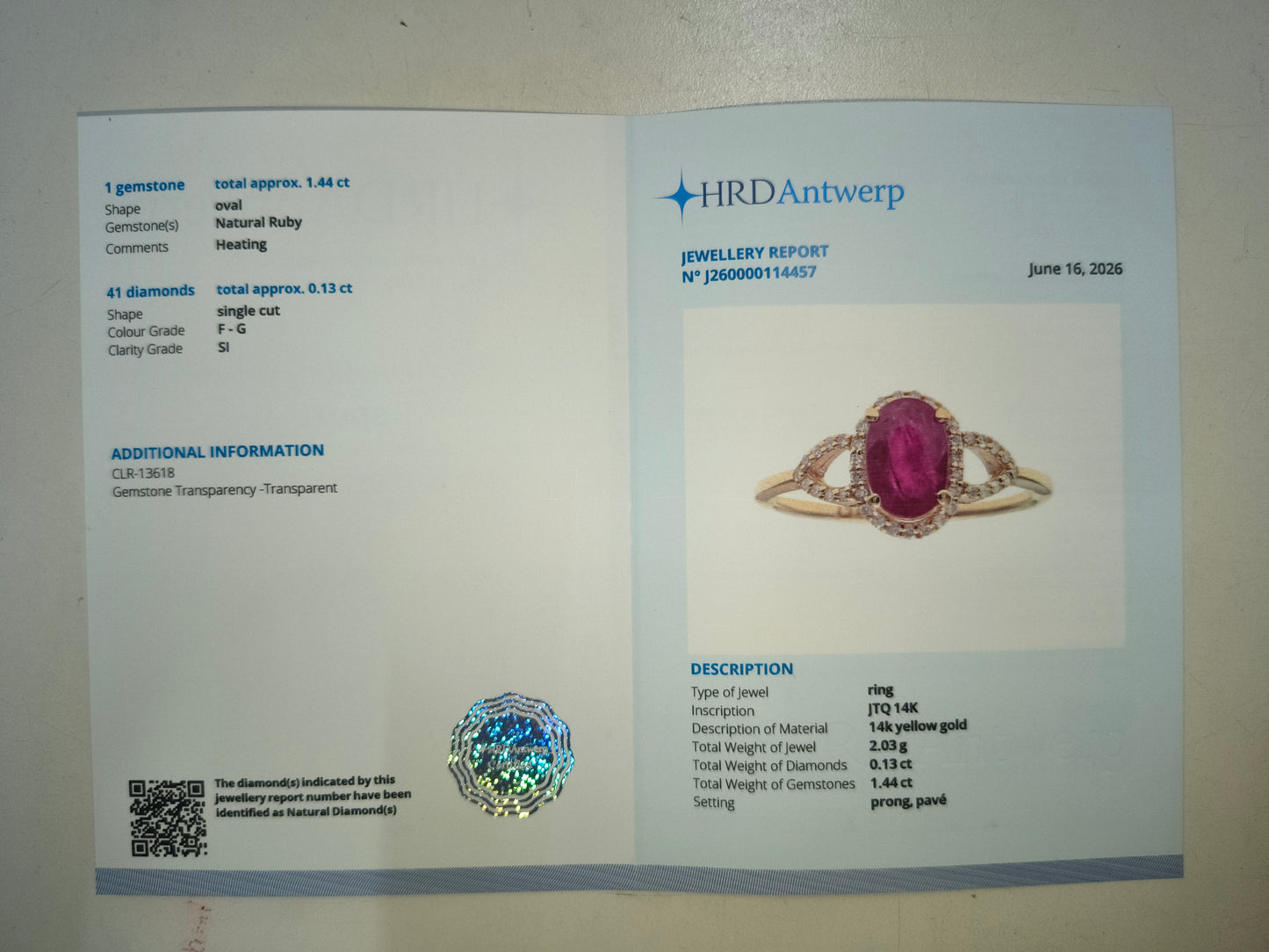 1.57 Ct Oval Natural Ruby 14K Gold Ring