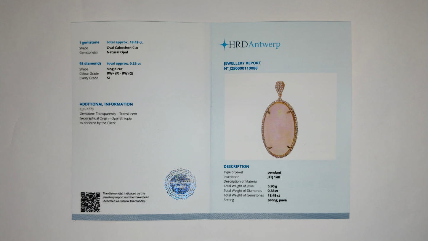 18.82 Ct Oval Cabochon Natural Opal 14K Gold Pendant