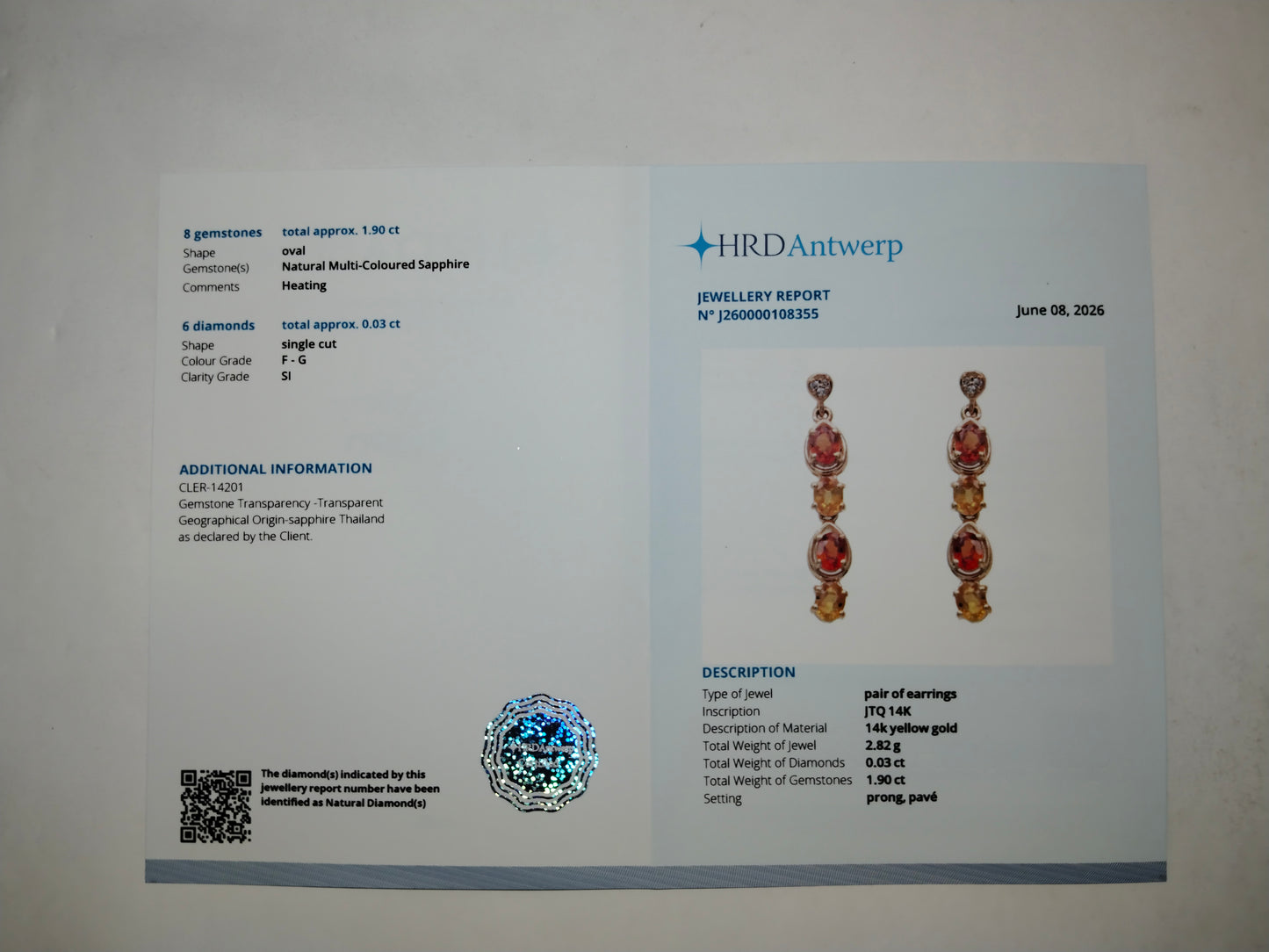 1.93 Ct Oval Mixed Cut Natural Multi-Coloured Sapphire 14K Gold Earrings