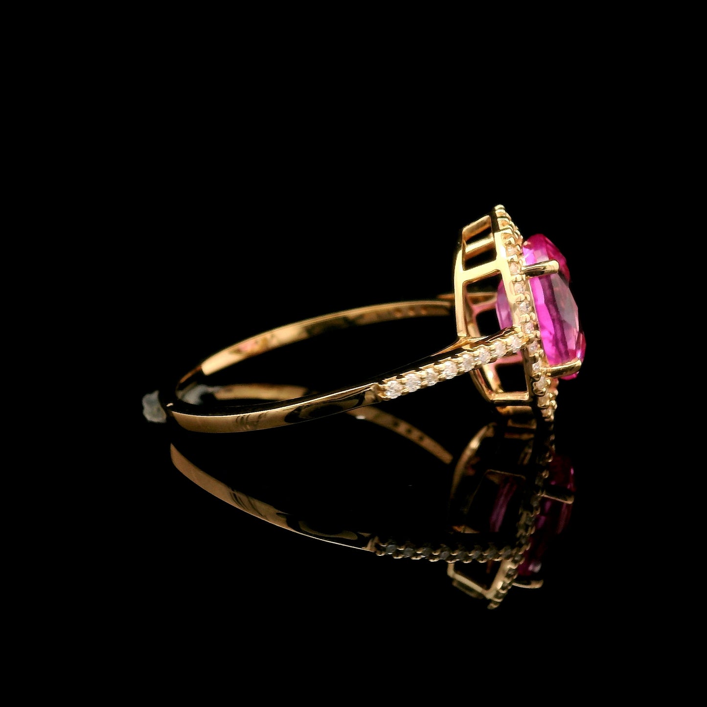 2.31 Ct Oval Mixed Cut Lab Grown Pink Sapphire 14K Gold Ring