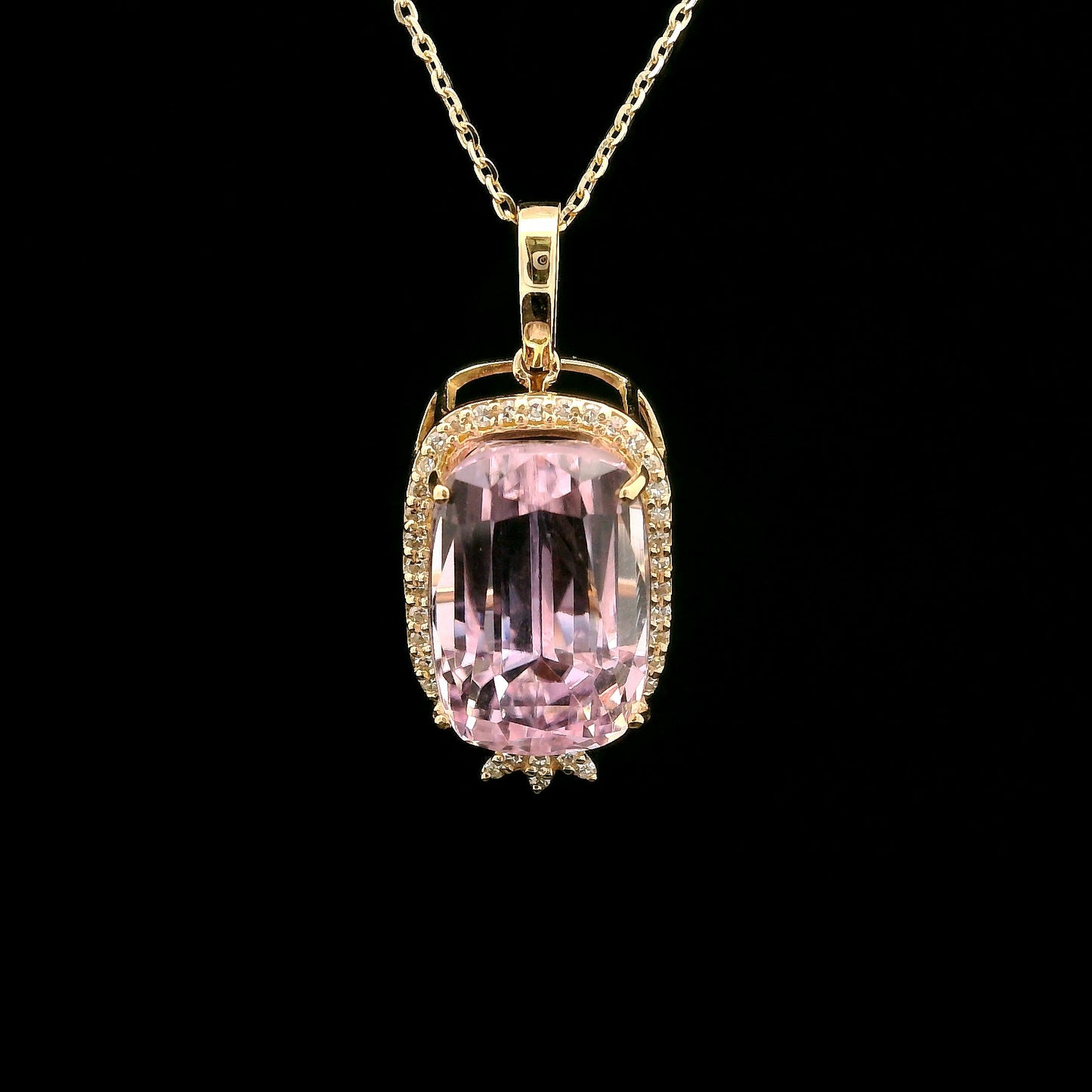 8.32 Ct Cushion Kunzite 14K Gold Pendant