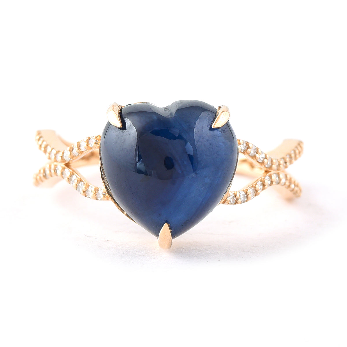 7.04 Ct Heart Cabochon Natural Sapphire 14K Gold Ring