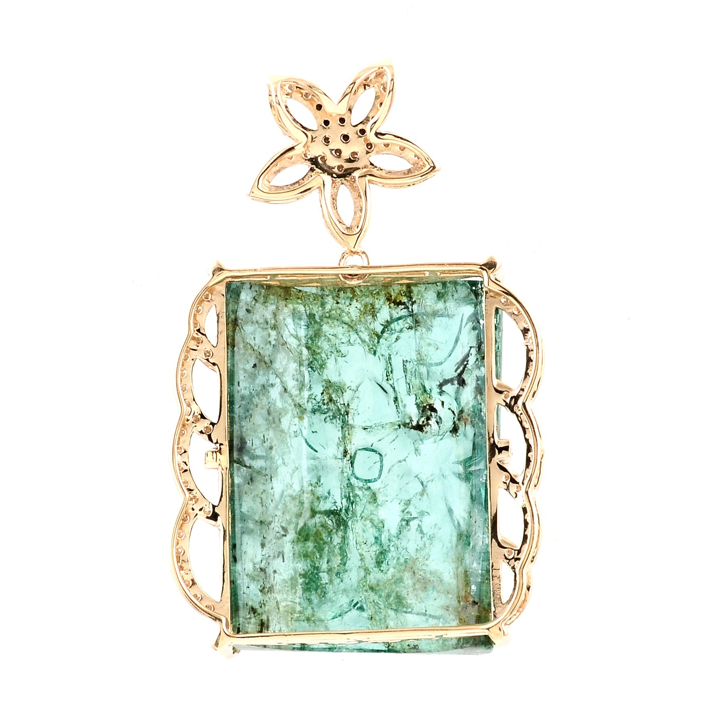 16.56 Ct Fancy Carving Natural Beryl Emerald 14K Gold Pendant