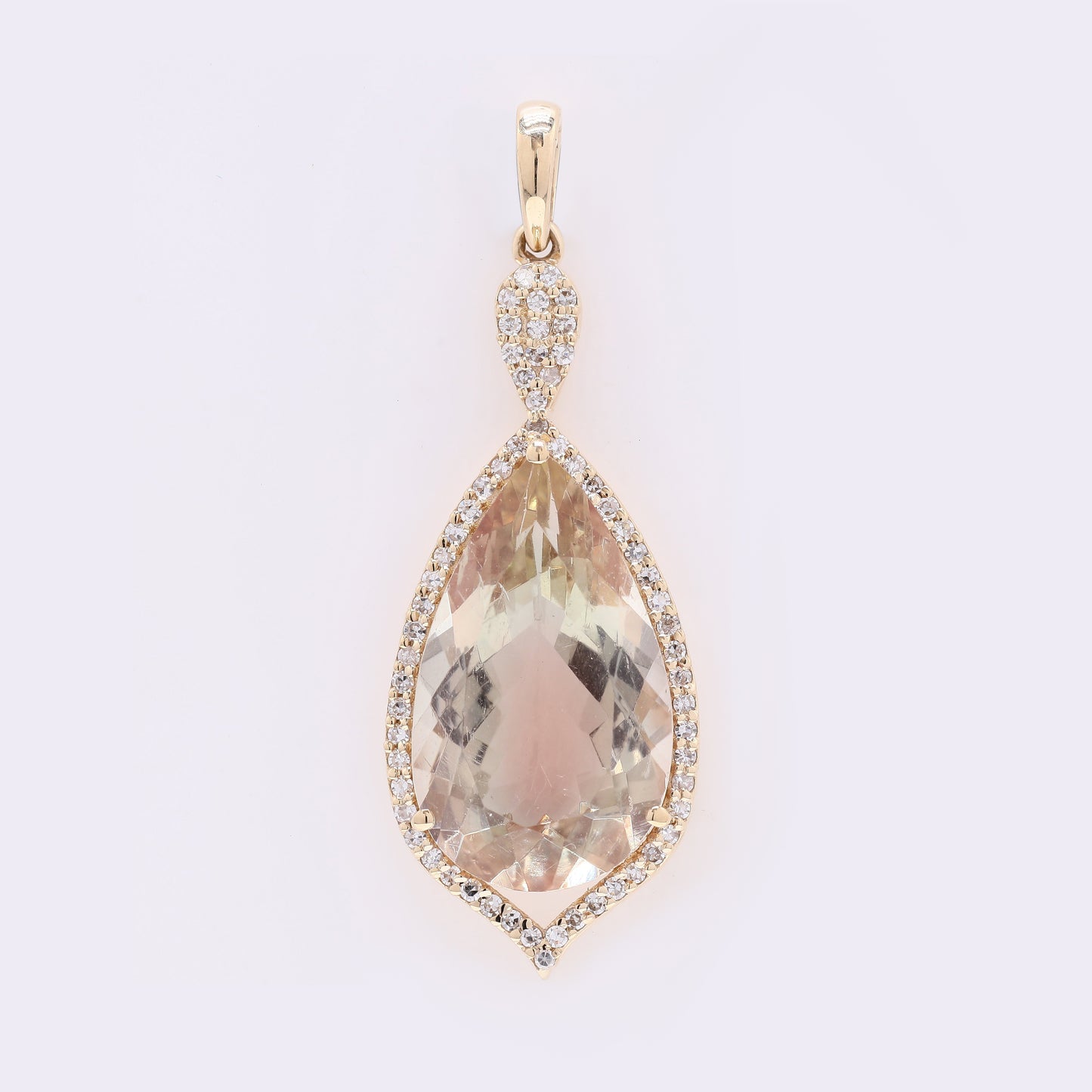 5.61 Ct Pear Mixed Cut Natural Plagioclase Feldspar Sunstone 14K Gold Pendant