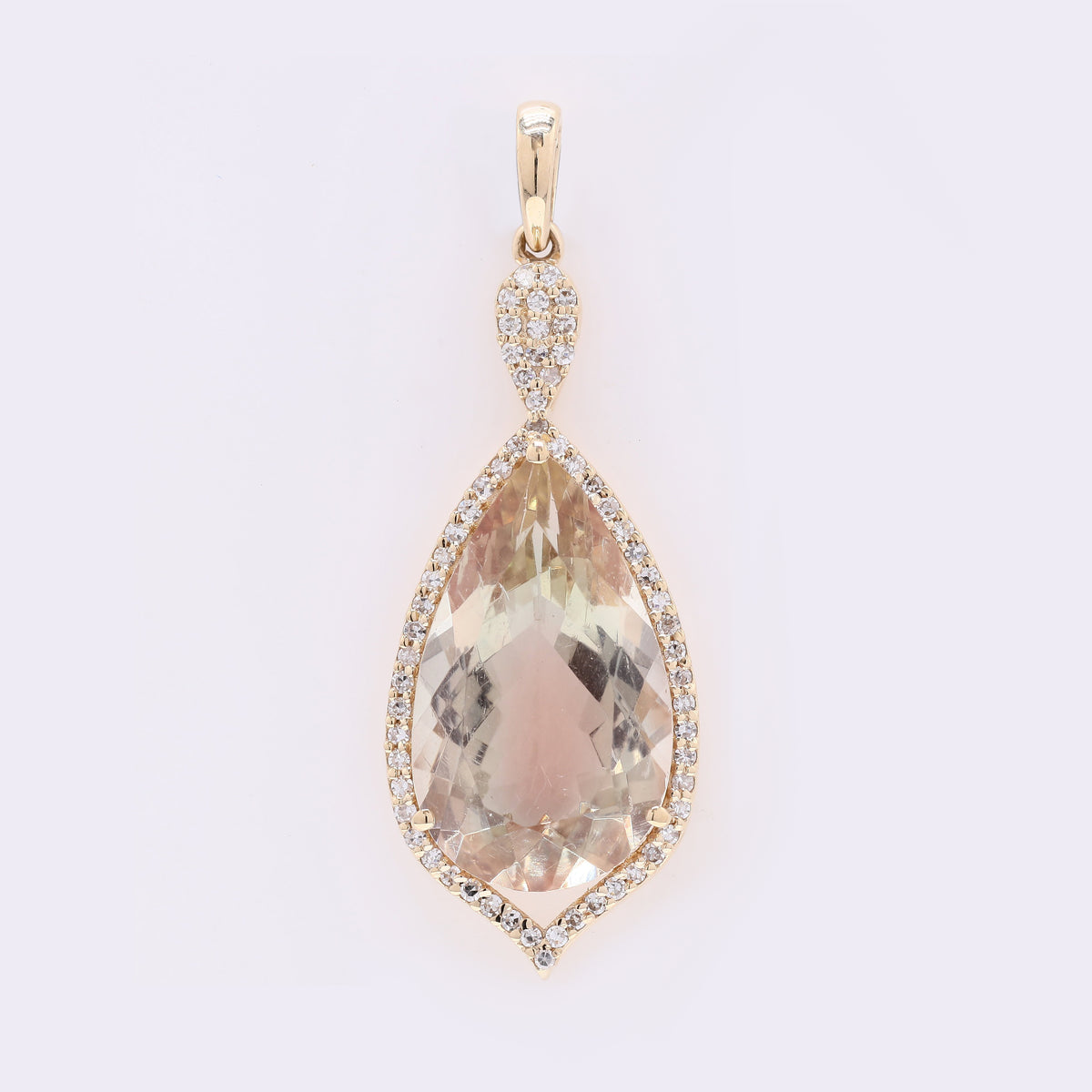 5.61 Ct Pear Mixed Cut Natural Plagioclase Feldspar Sunstone 14K Gold Pendant